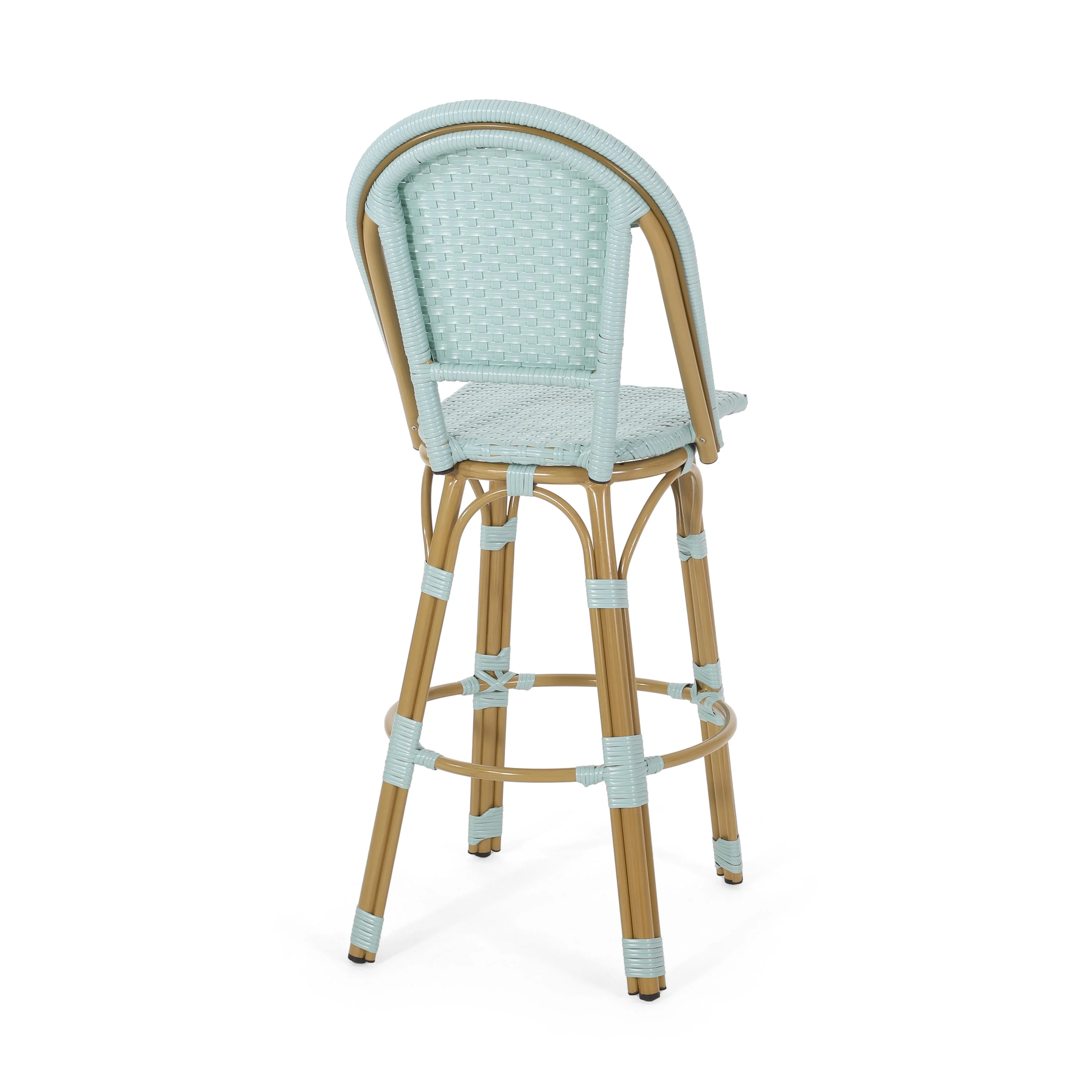 29.5' Outdoor PE Rattan and Aluminum French Barstools, Set of 2 - Image 9