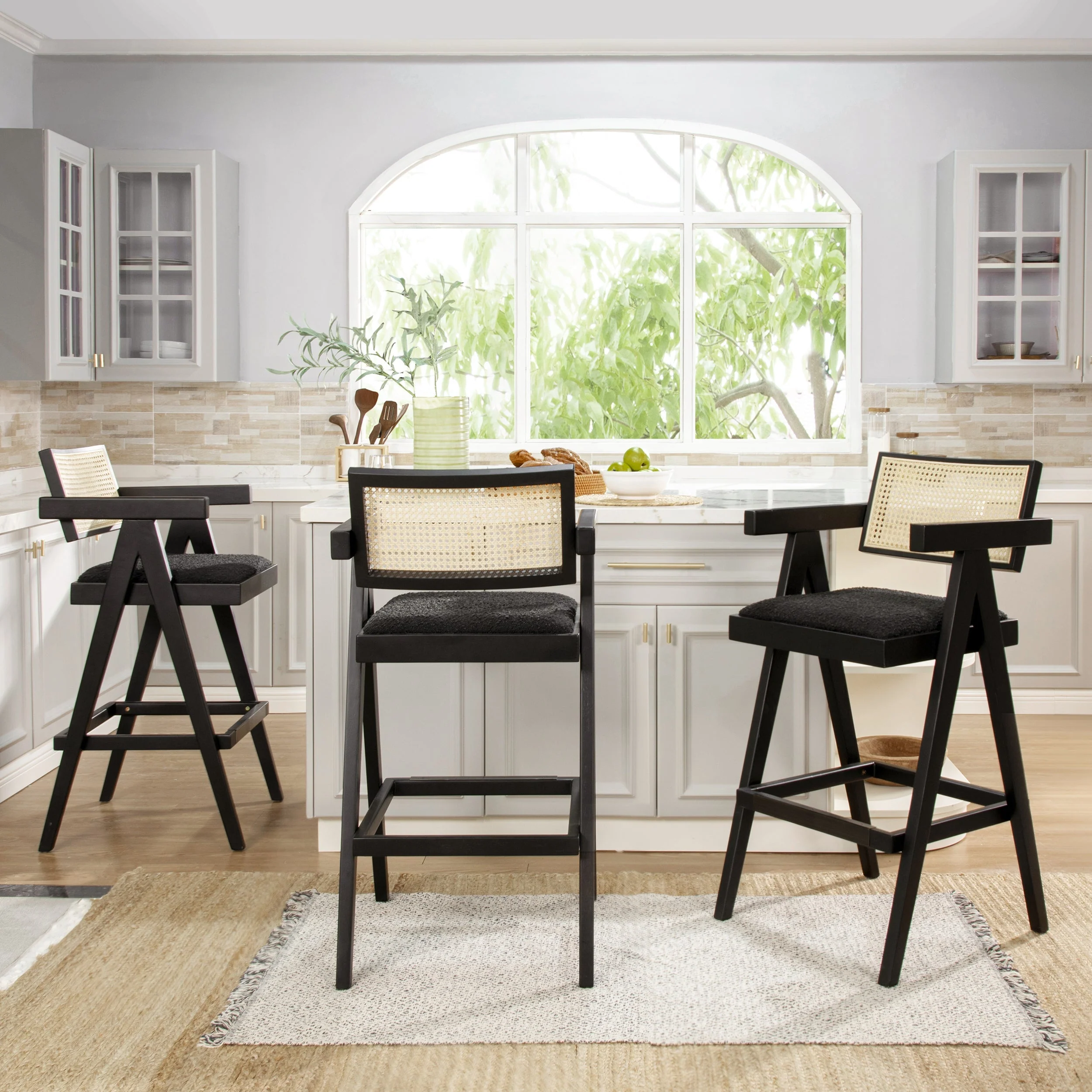 29.5' The Bergenholt Woven Resin Bar Stool Trio Set of 3 - Image 4