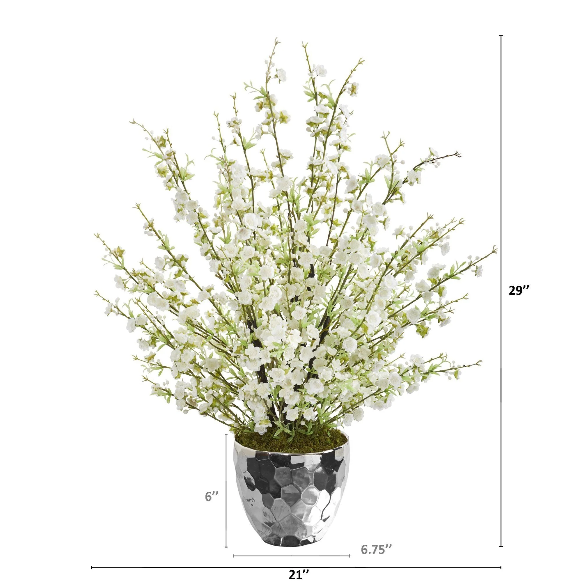 29” Cherry Blossom Artificial Arrangement in Silver Bowl - Image 2