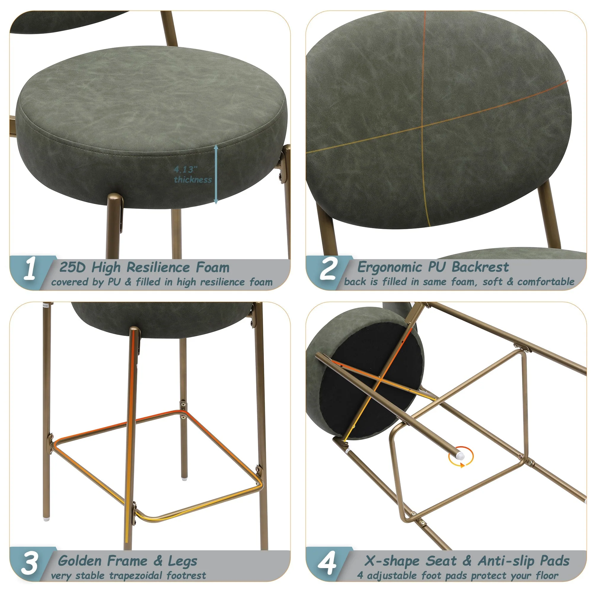 29'' H Seat Height Upholstered Bar Stools Set of 2 - Image 9