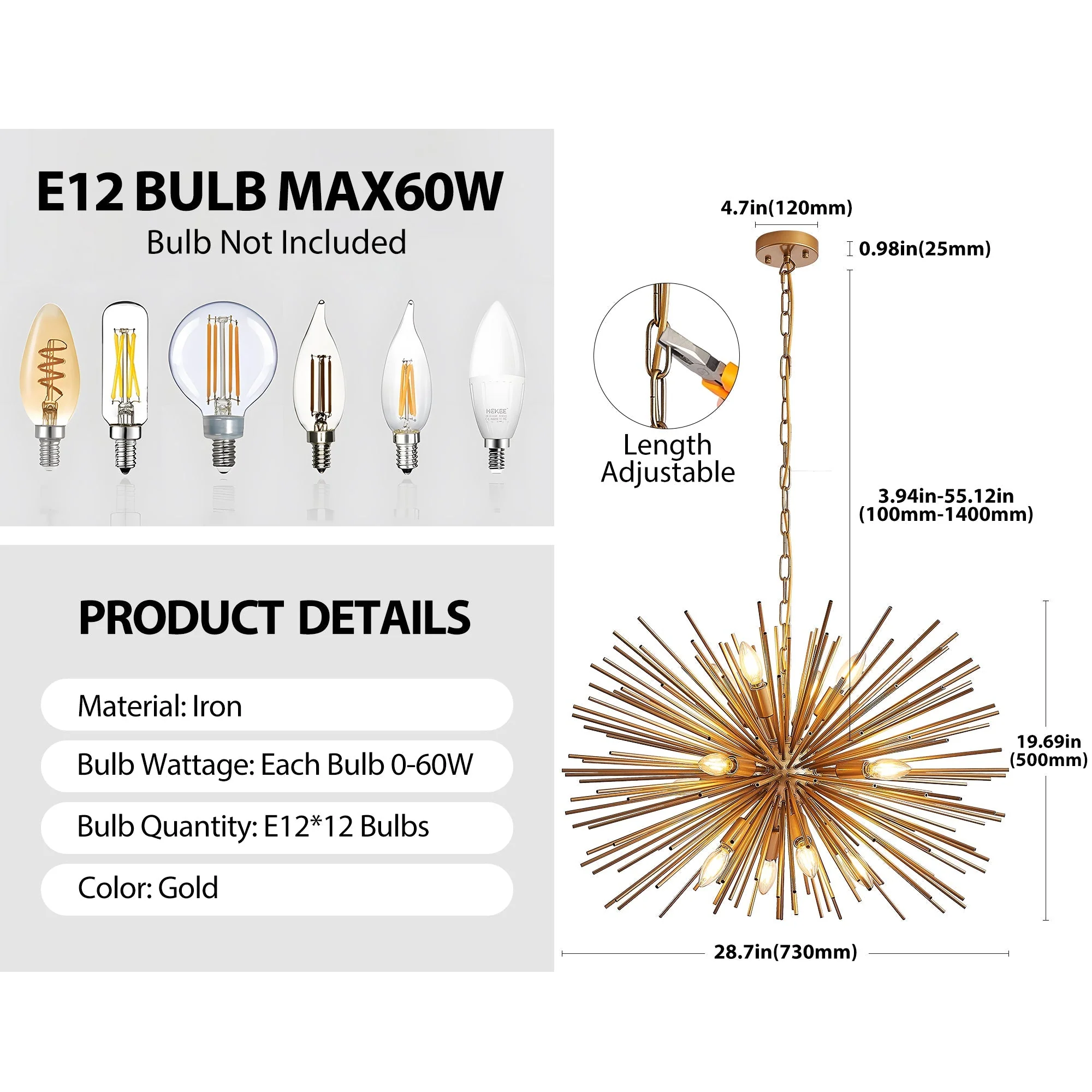 29" Mid-Century Modern 12-Light Starburst Chandelier - Image 10