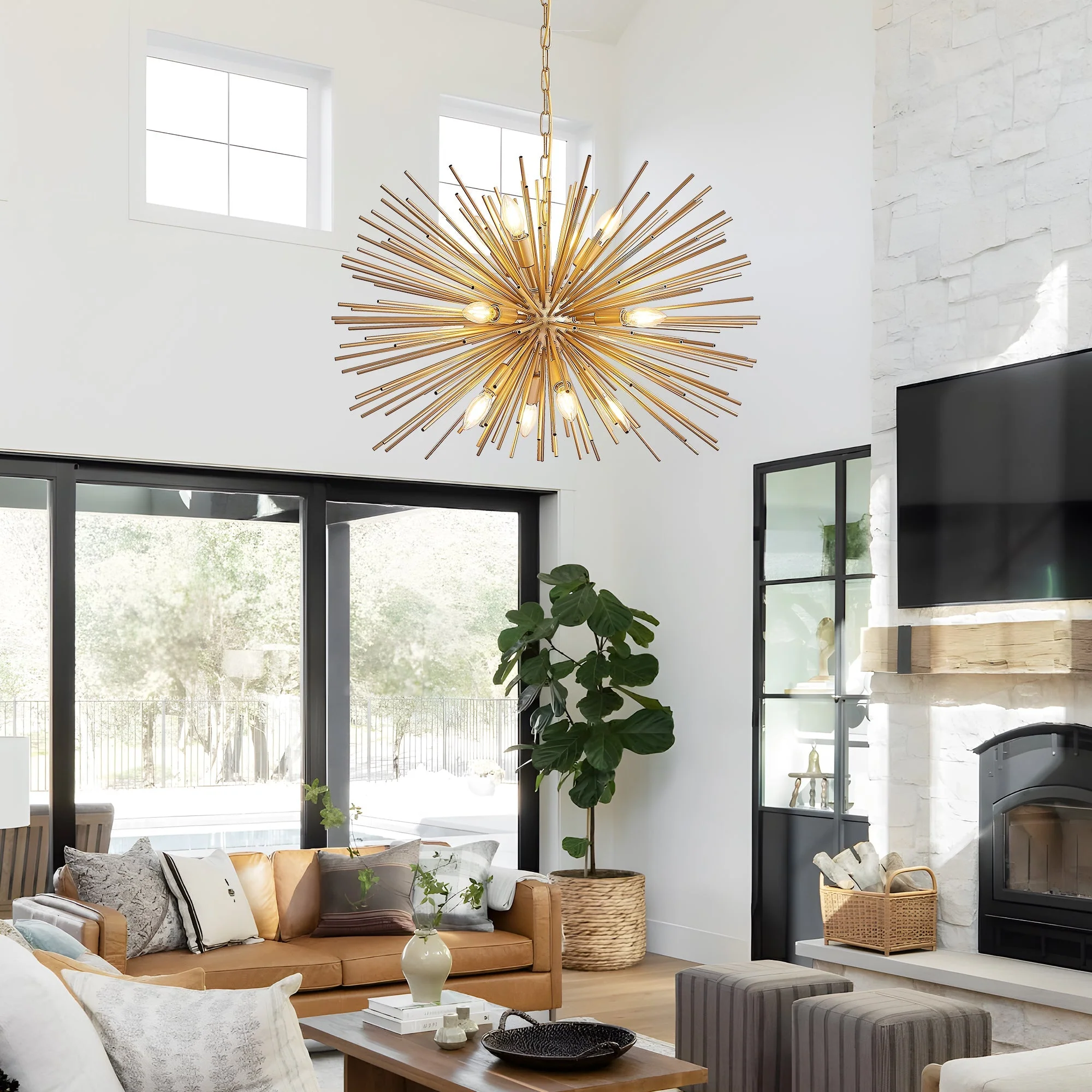 29" Mid-Century Modern 12-Light Starburst Chandelier - Image 4