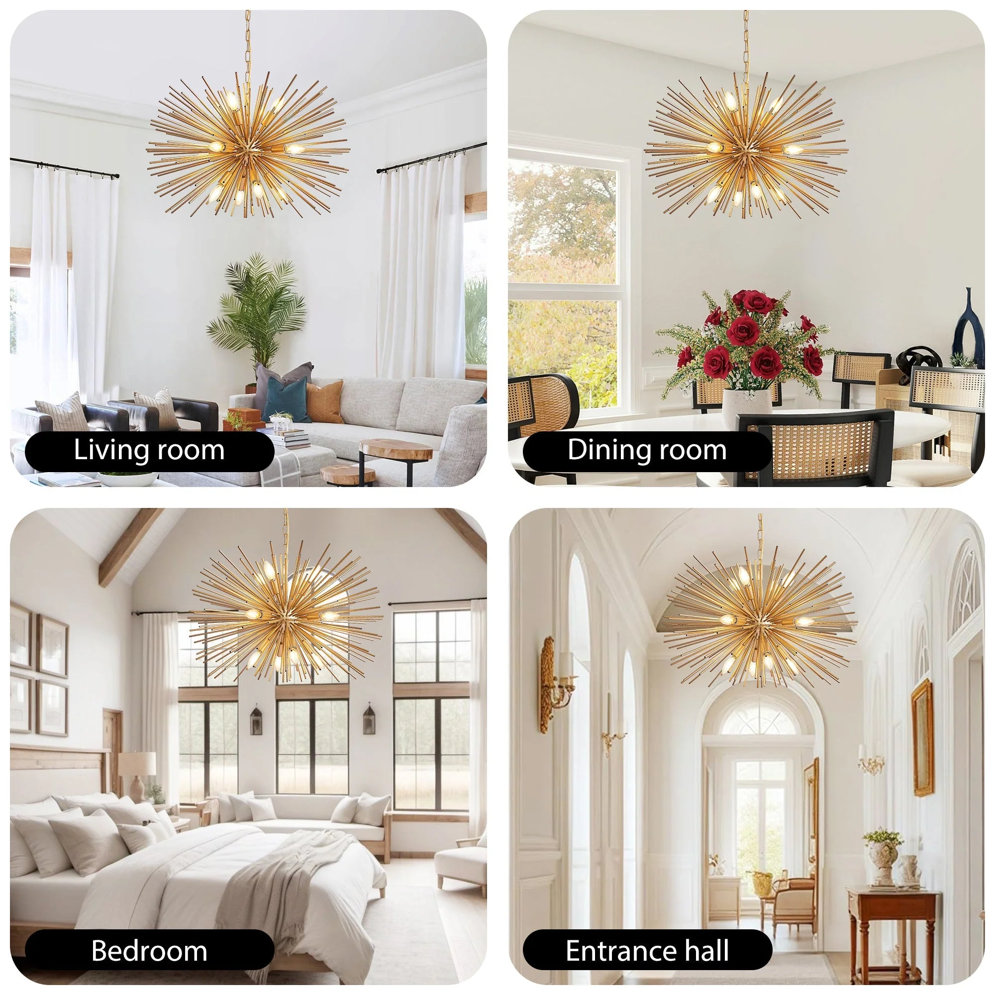 29" Mid-Century Modern 12-Light Starburst Chandelier - Image 6