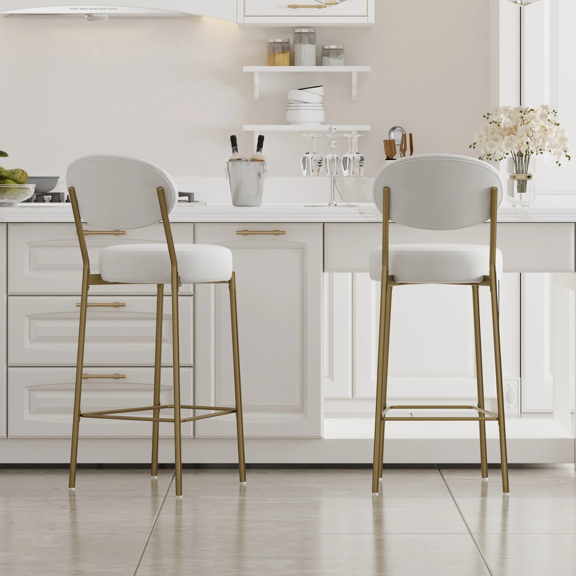 29'' Upholstered Velvet Bar Stools with Backrest & Footrest Set of 2 - Image 3
