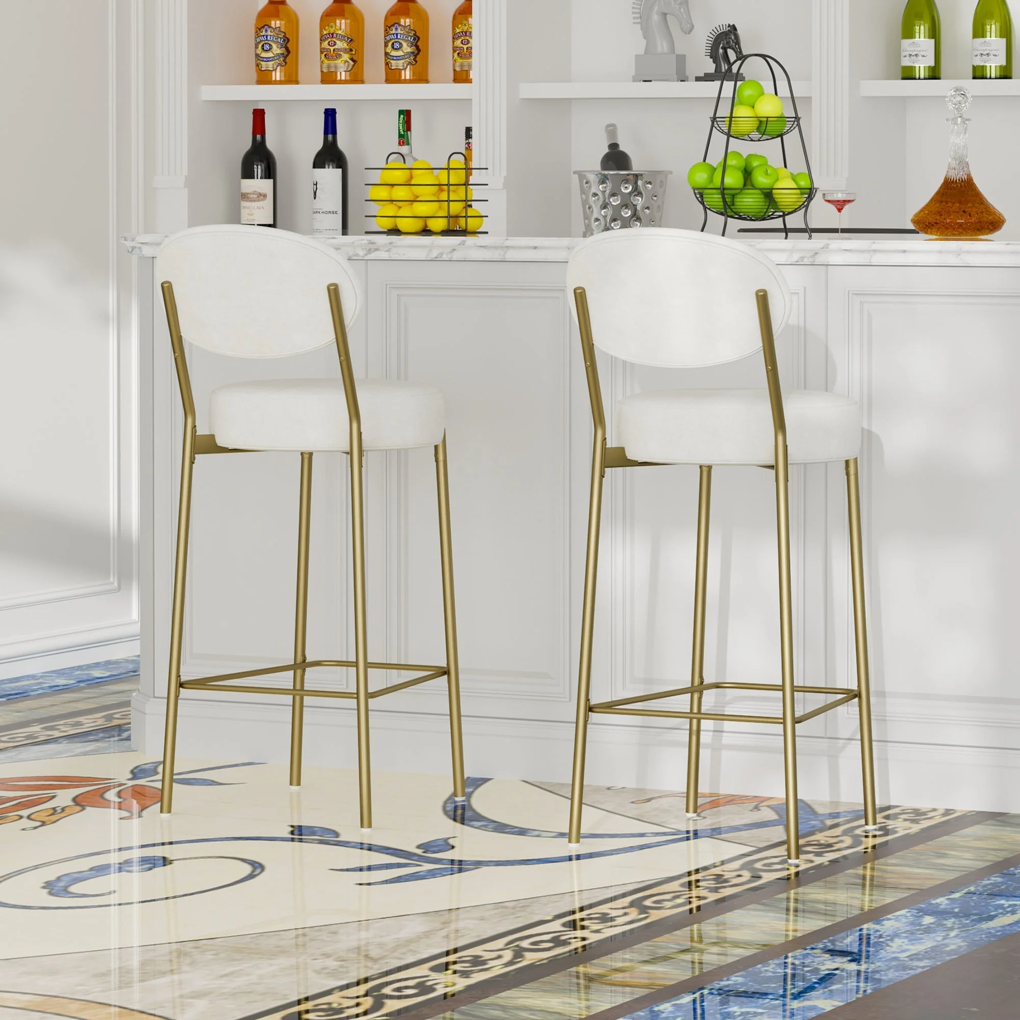 29'' Upholstered Velvet Bar Stools with Backrest & Footrest Set of 2 - Image 4