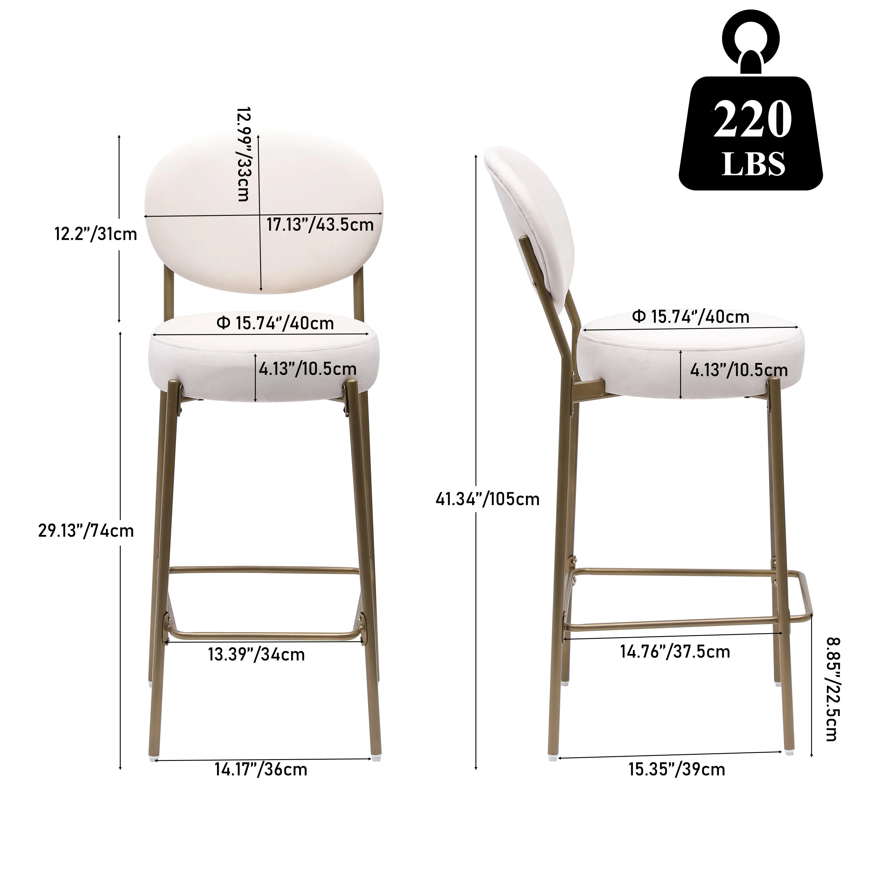 29'' Upholstered Velvet Bar Stools with Backrest & Footrest Set of 2 - Image 5