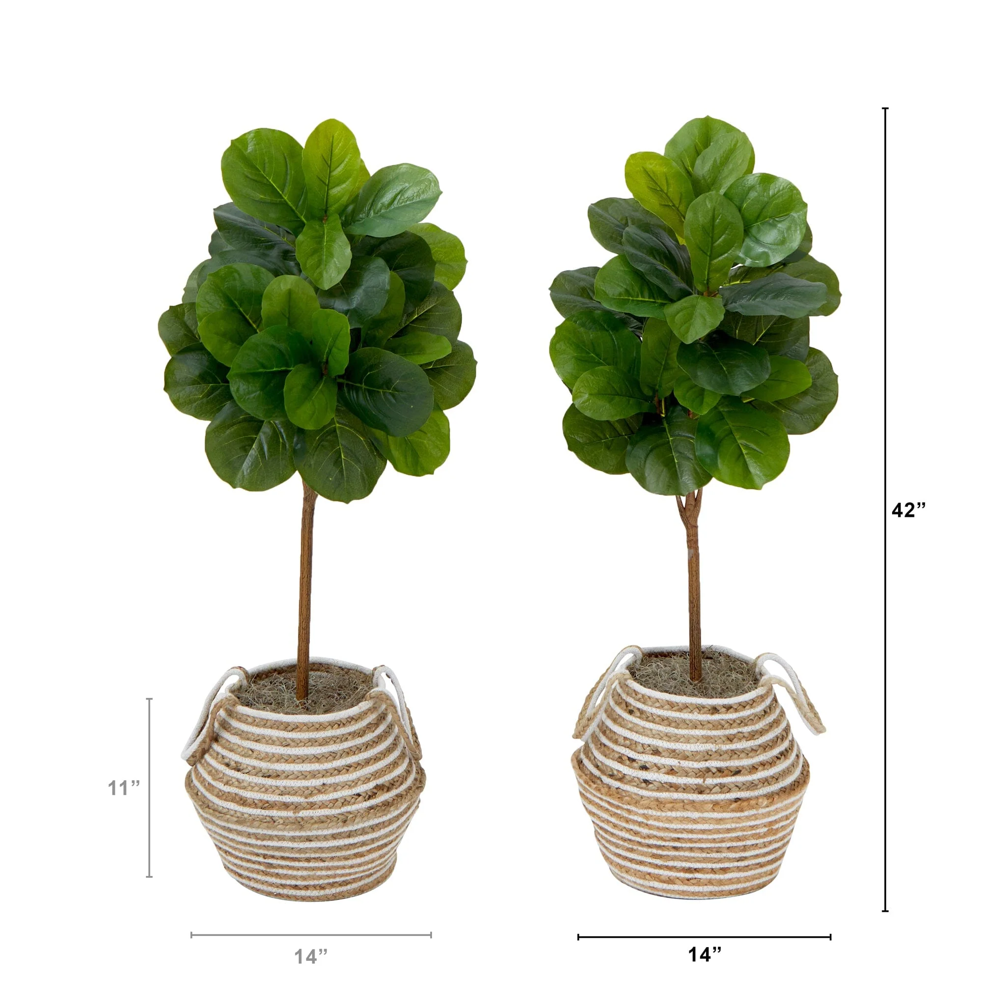 3.5' Artificial Fiddle Leaf Fig Tree with Handmade Jute & Cotton Basket with Tassels DIY KIT - Set of 2 - Image 3