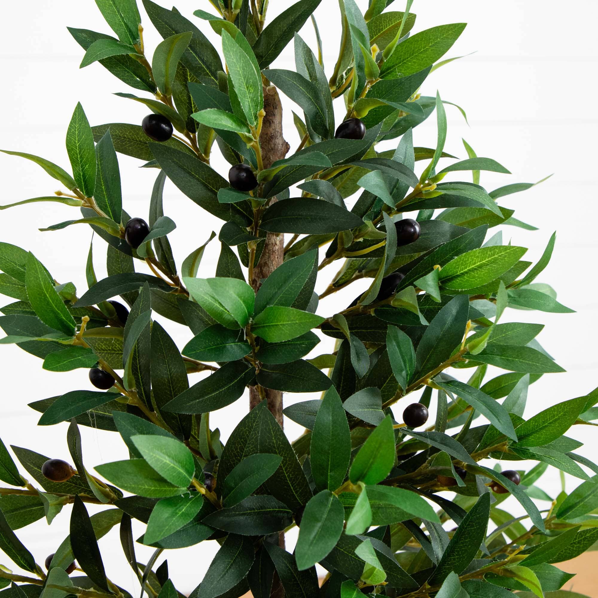 3.5’ Olive Cone Topiary Artificial Tree in White Planter (Indoor/Outdoor) - Image 2