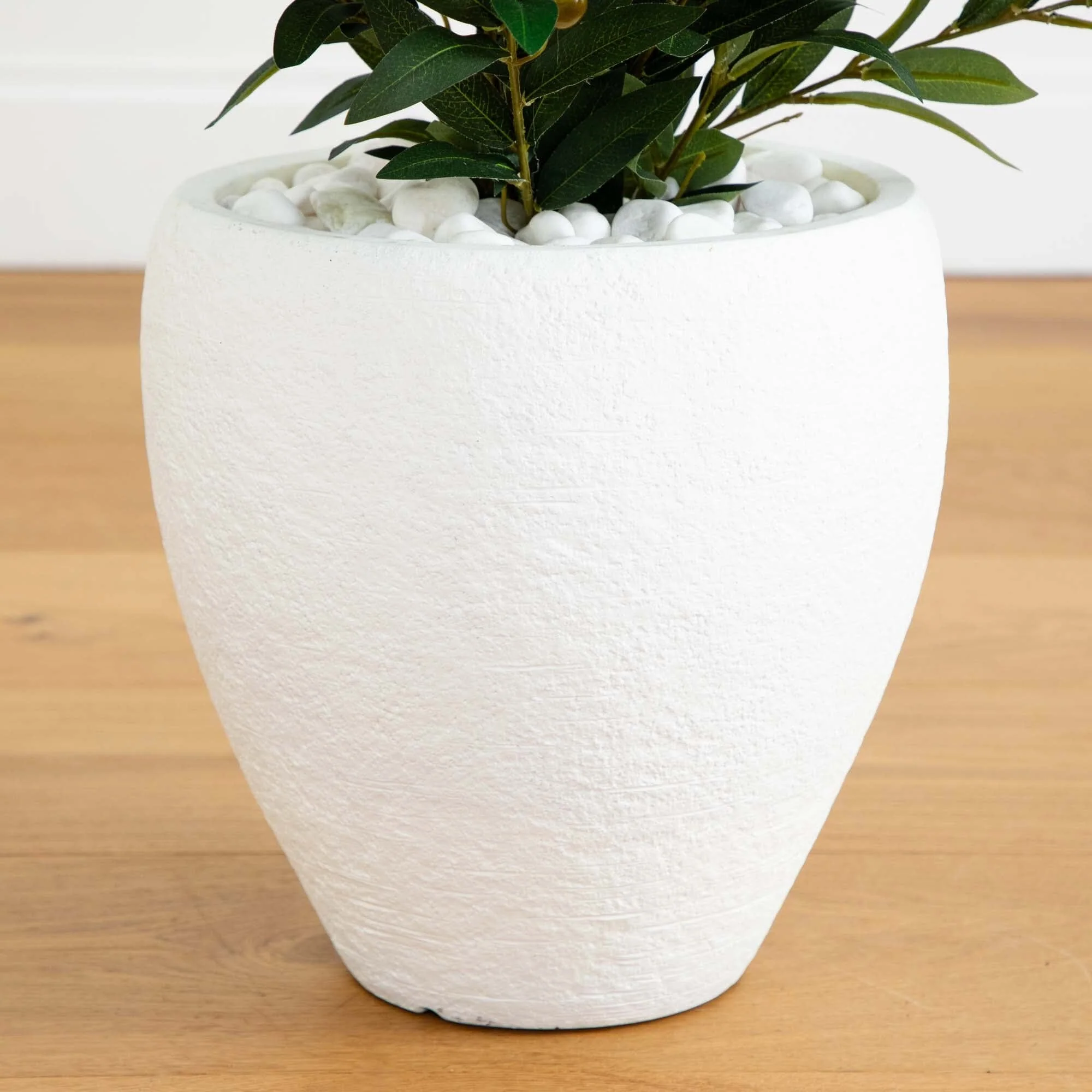 3.5’ Olive Cone Topiary Artificial Tree in White Planter (Indoor/Outdoor) - Image 3