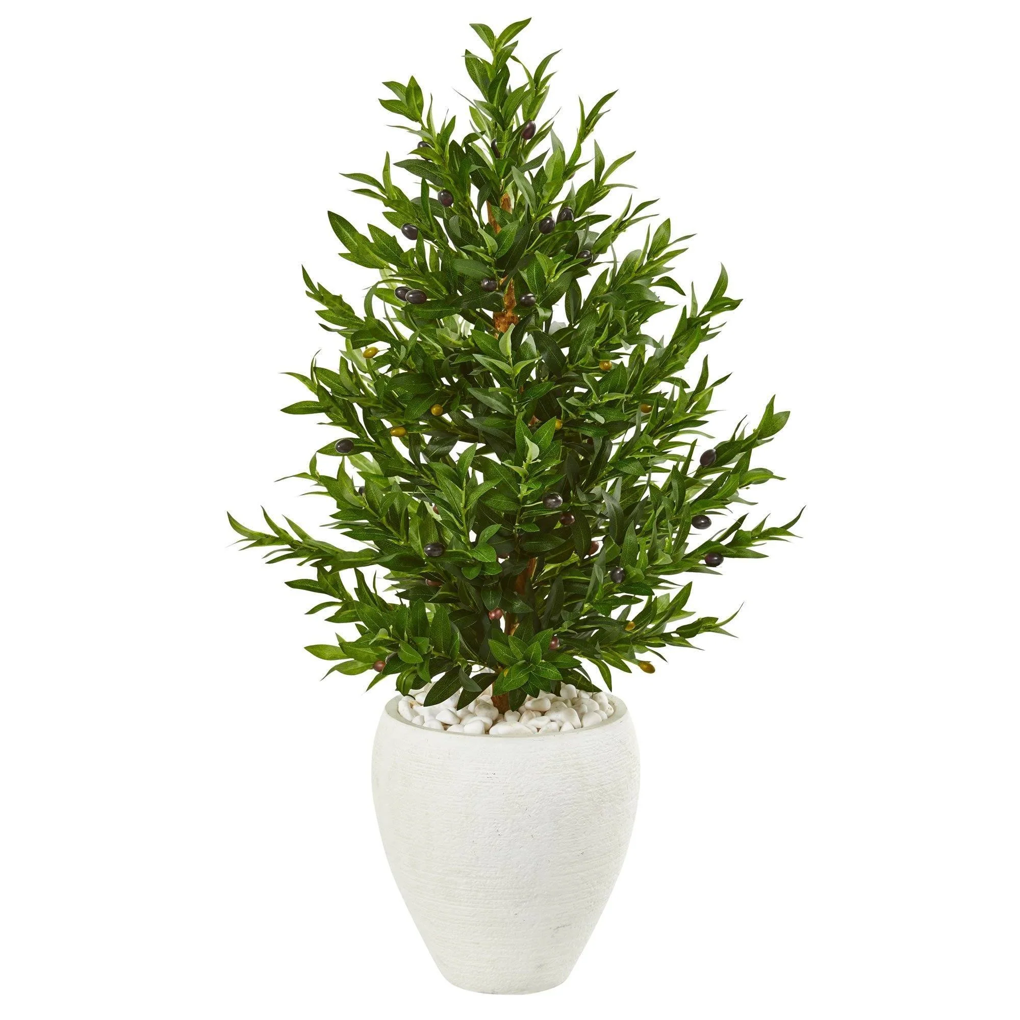3.5’ Olive Cone Topiary Artificial Tree in White Planter (Indoor/Outdoor) - Image 5