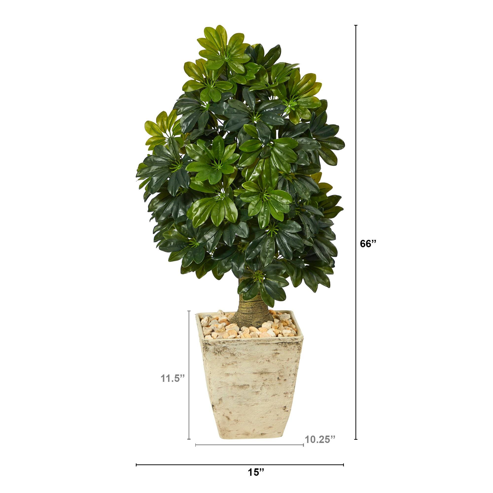 3.5’ Schefflera Artificial Tree in Country White Planter (Real Touch) - Image 2