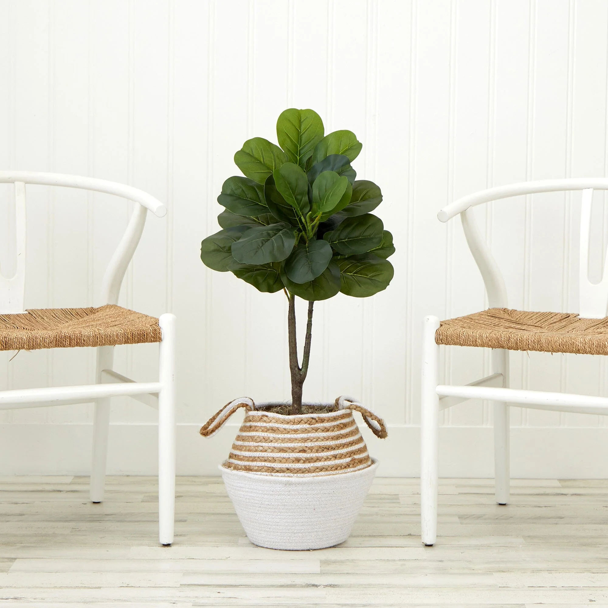 3' Artificial Fiddle Leaf Fig Tree with Handmade Cotton & Jute Woven Basket DIY Kit - Image 12