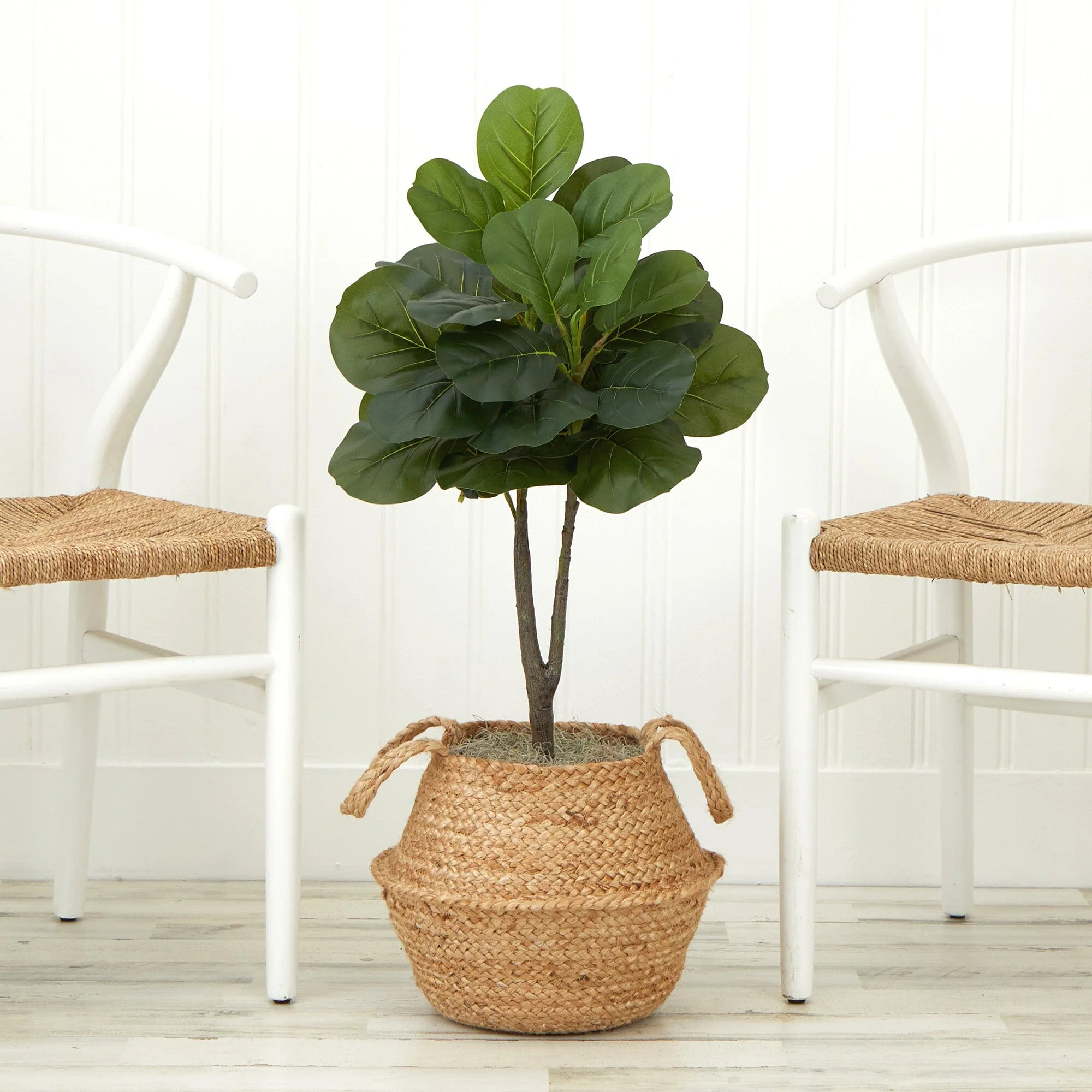3' Artificial Fiddle Leaf Fig Tree with Handmade Cotton & Jute Woven Basket DIY Kit - Image 14