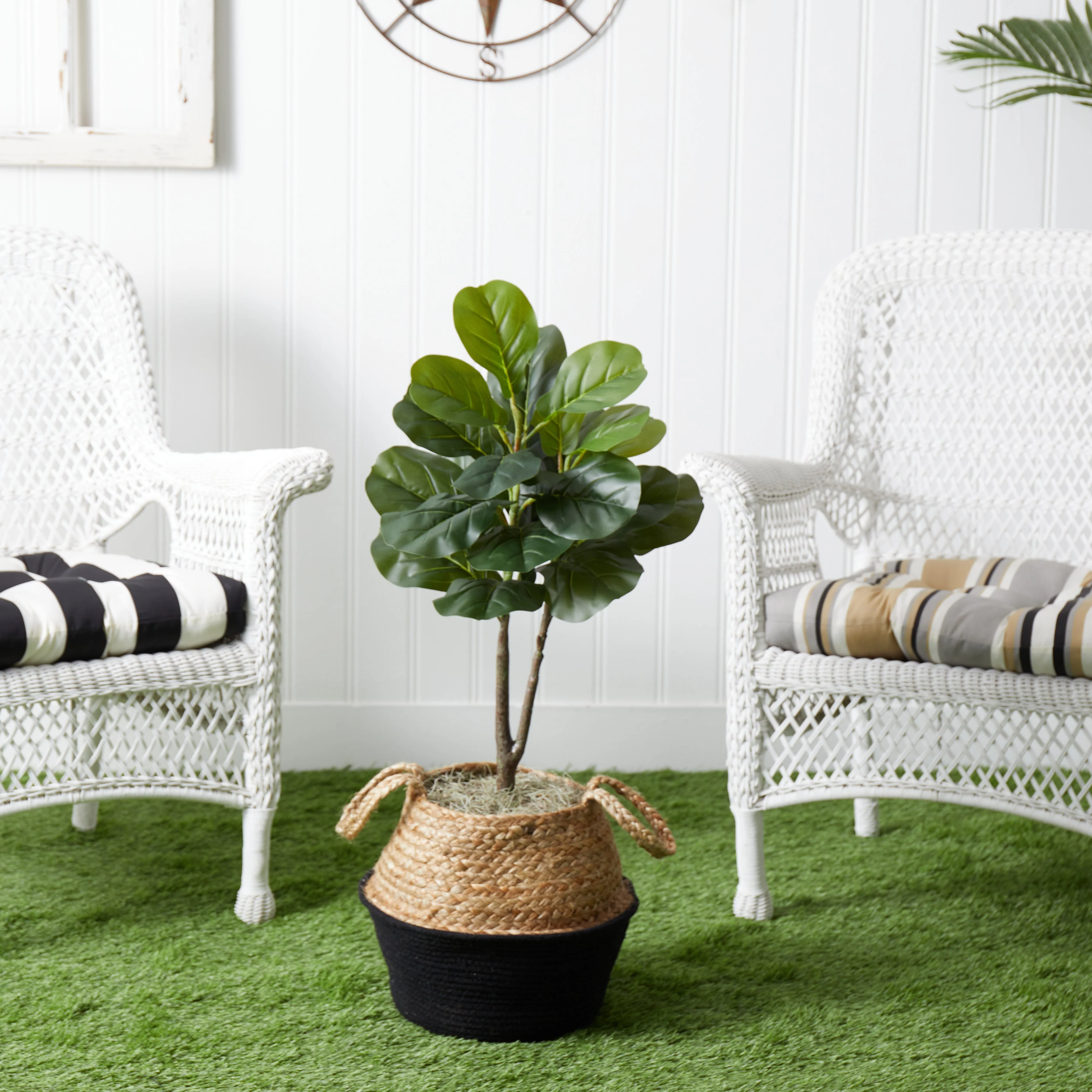 3' Artificial Fiddle Leaf Fig Tree with Handmade Cotton & Jute Woven Basket DIY Kit - Image 16