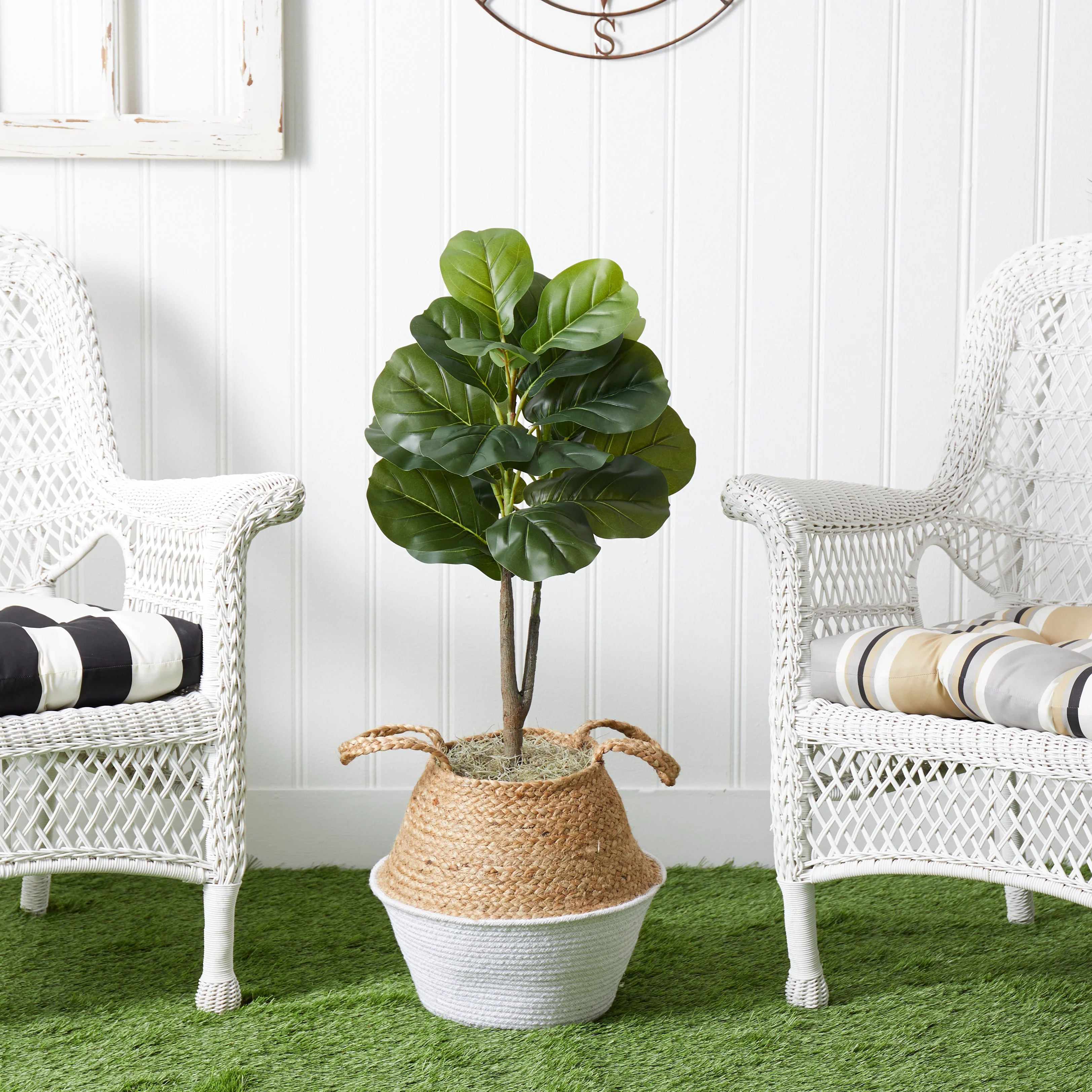 3' Artificial Fiddle Leaf Fig Tree with Handmade Cotton & Jute Woven Basket DIY Kit - Image 17