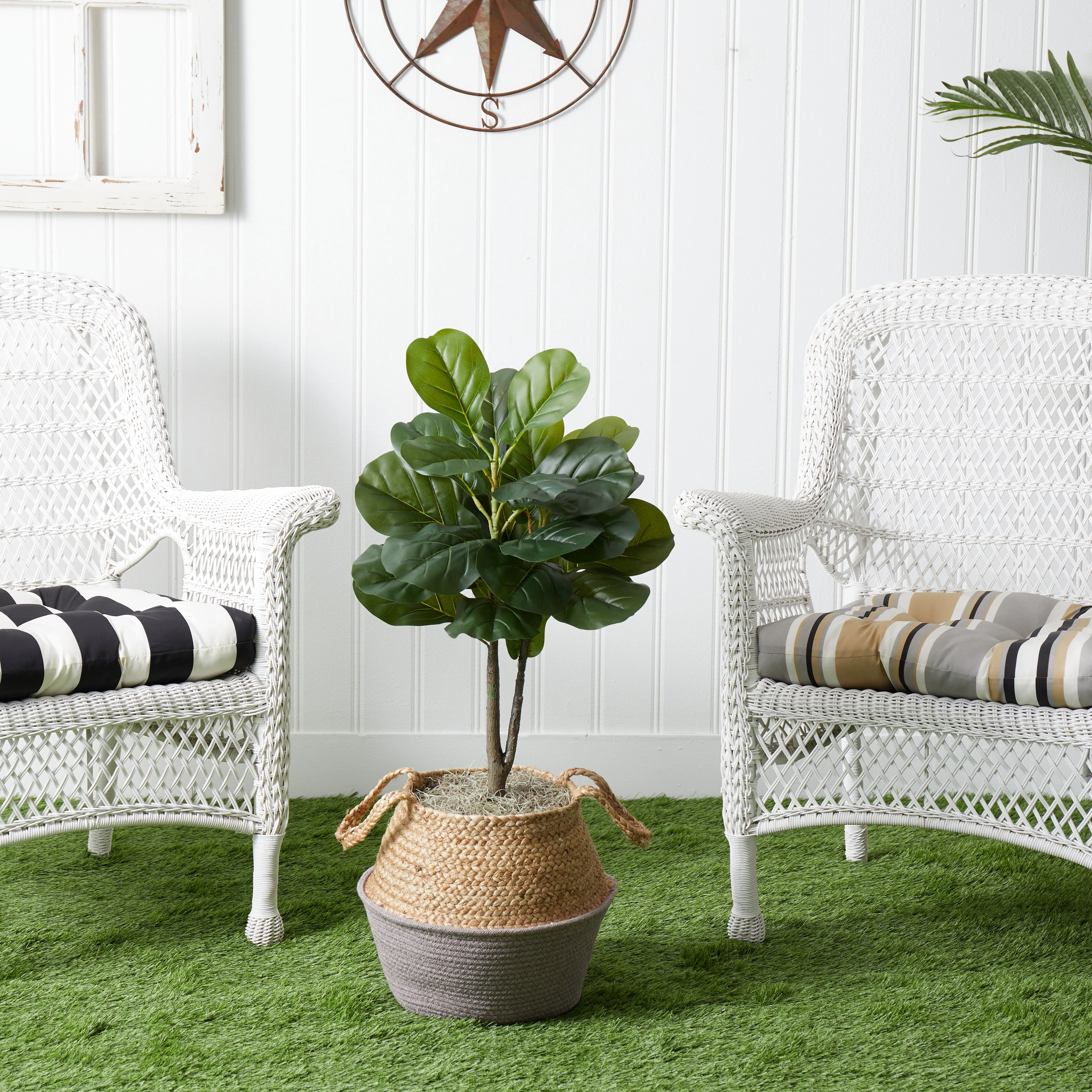 3' Artificial Fiddle Leaf Fig Tree with Handmade Cotton & Jute Woven Basket DIY Kit - Image 18