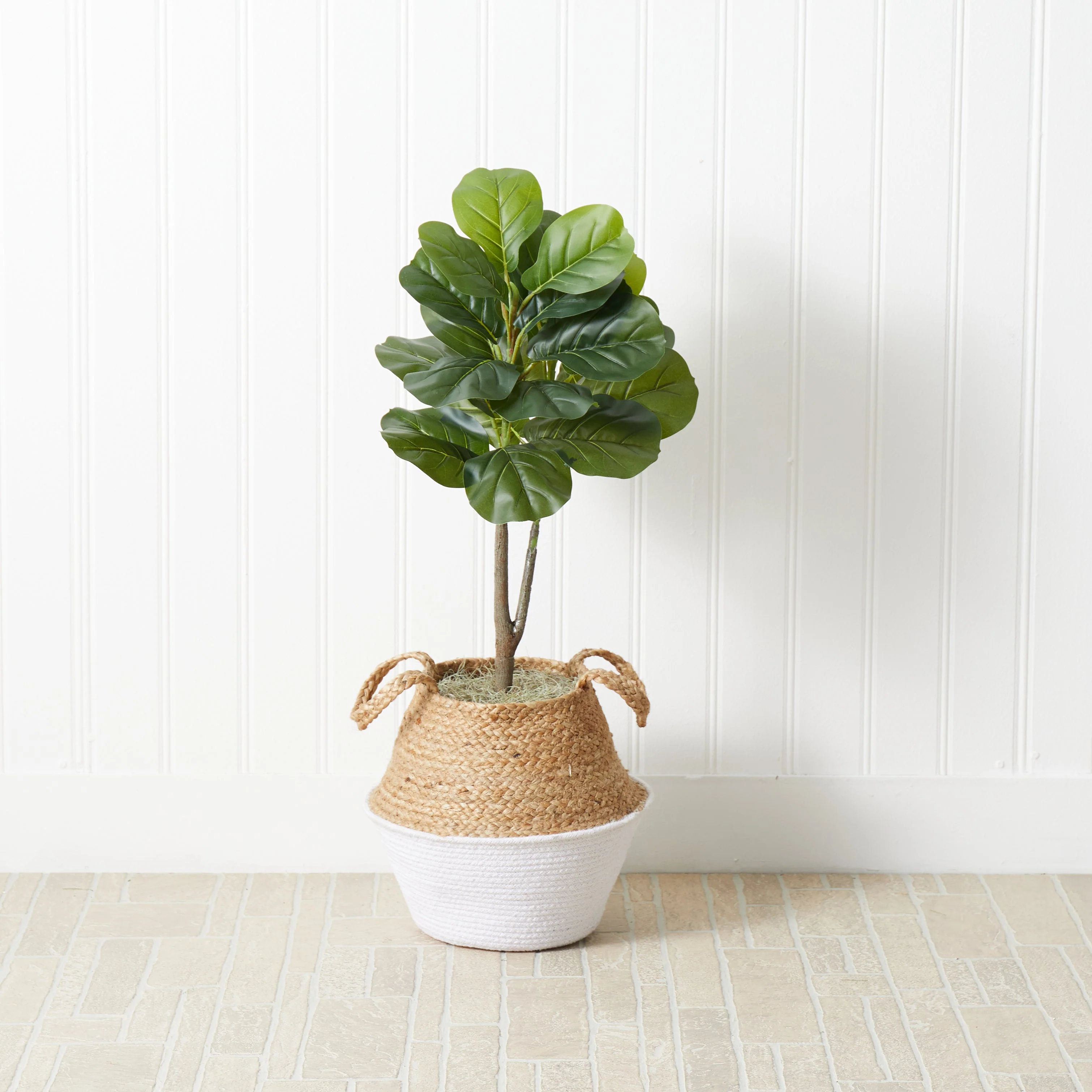 3' Artificial Fiddle Leaf Fig Tree with Handmade Cotton & Jute Woven Basket DIY Kit - Image 2