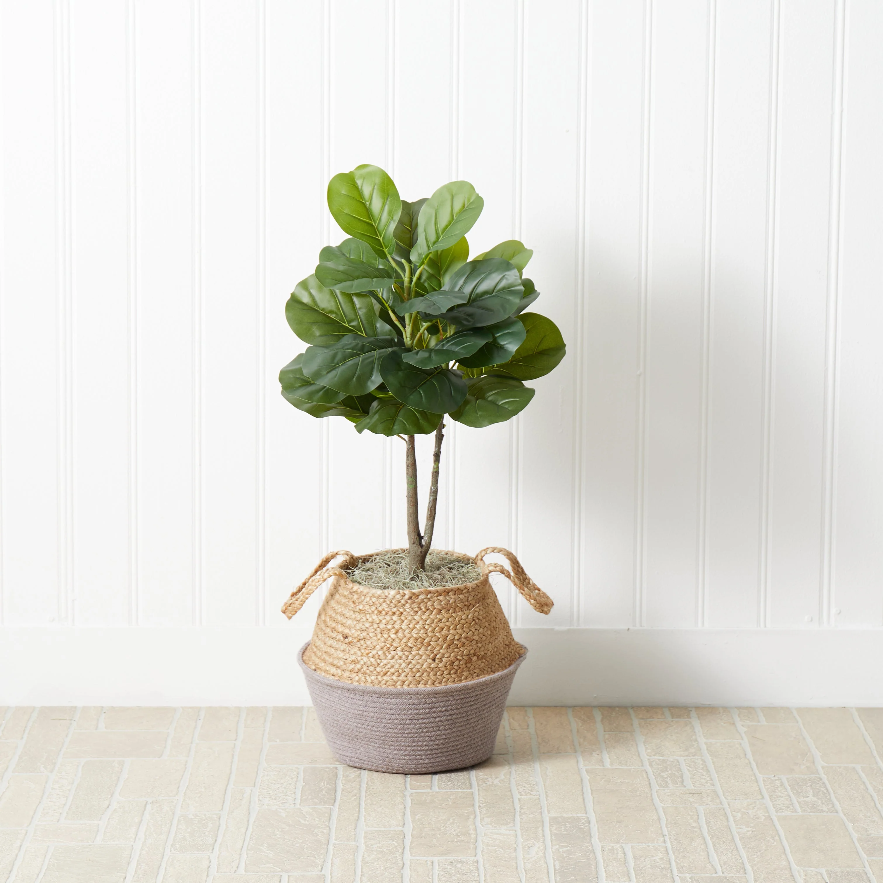 3' Artificial Fiddle Leaf Fig Tree with Handmade Cotton & Jute Woven Basket DIY Kit - Image 3