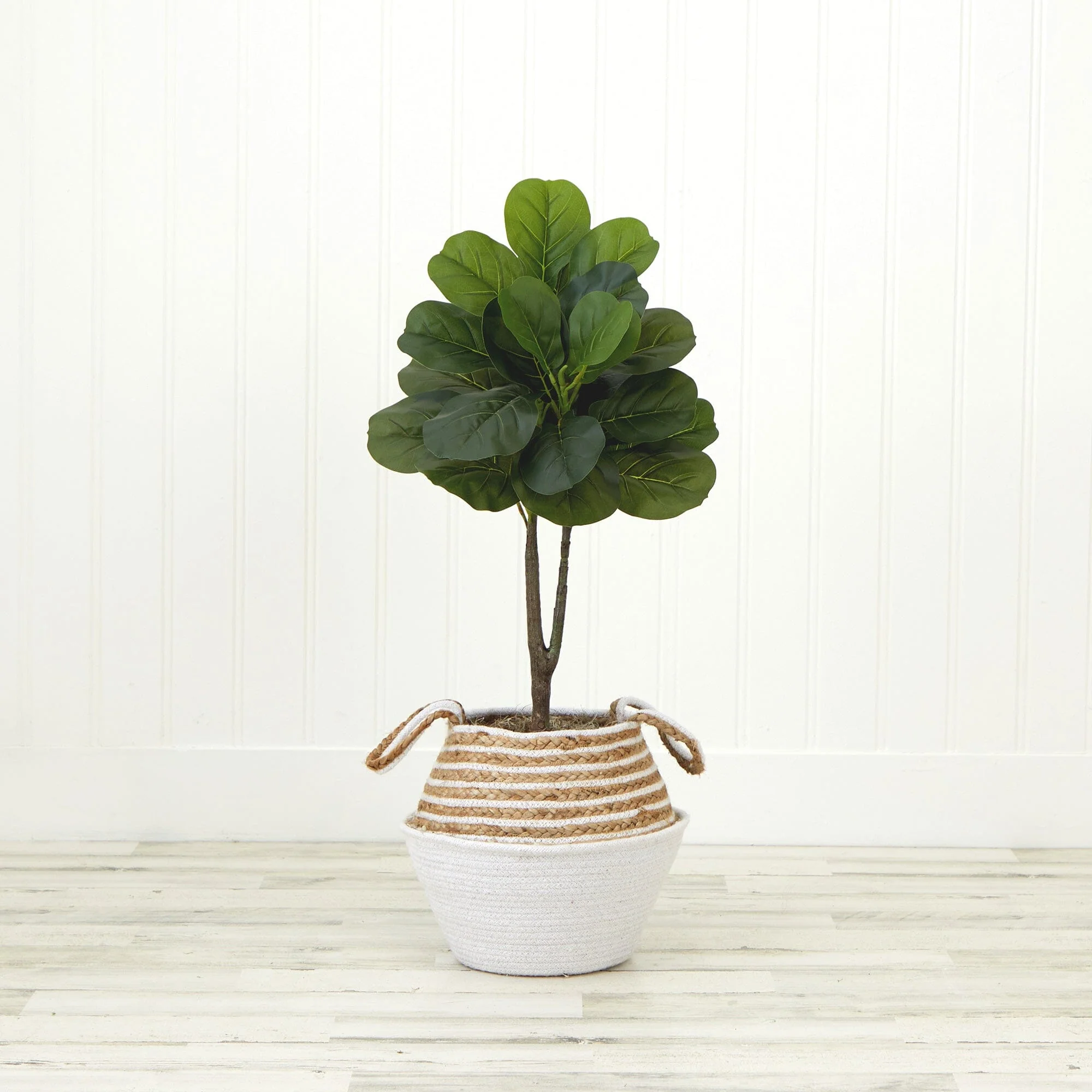 3' Artificial Fiddle Leaf Fig Tree with Handmade Cotton & Jute Woven Basket DIY Kit - Image 4