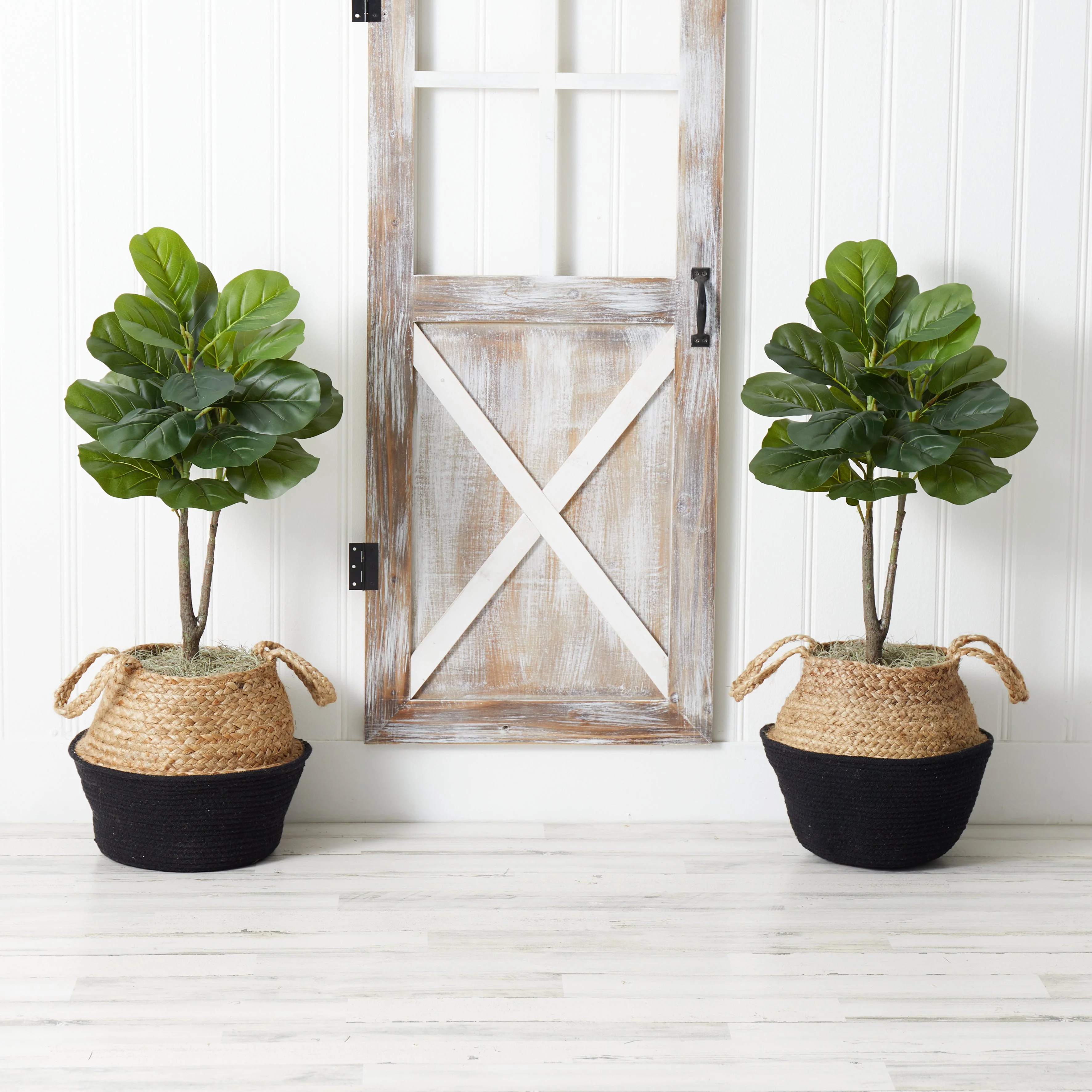 3’ Artificial Fiddle Leaf Fig Tree with Handmade Cotton & Jute Woven Planter DIY Kit - Set of 2 - Image 11