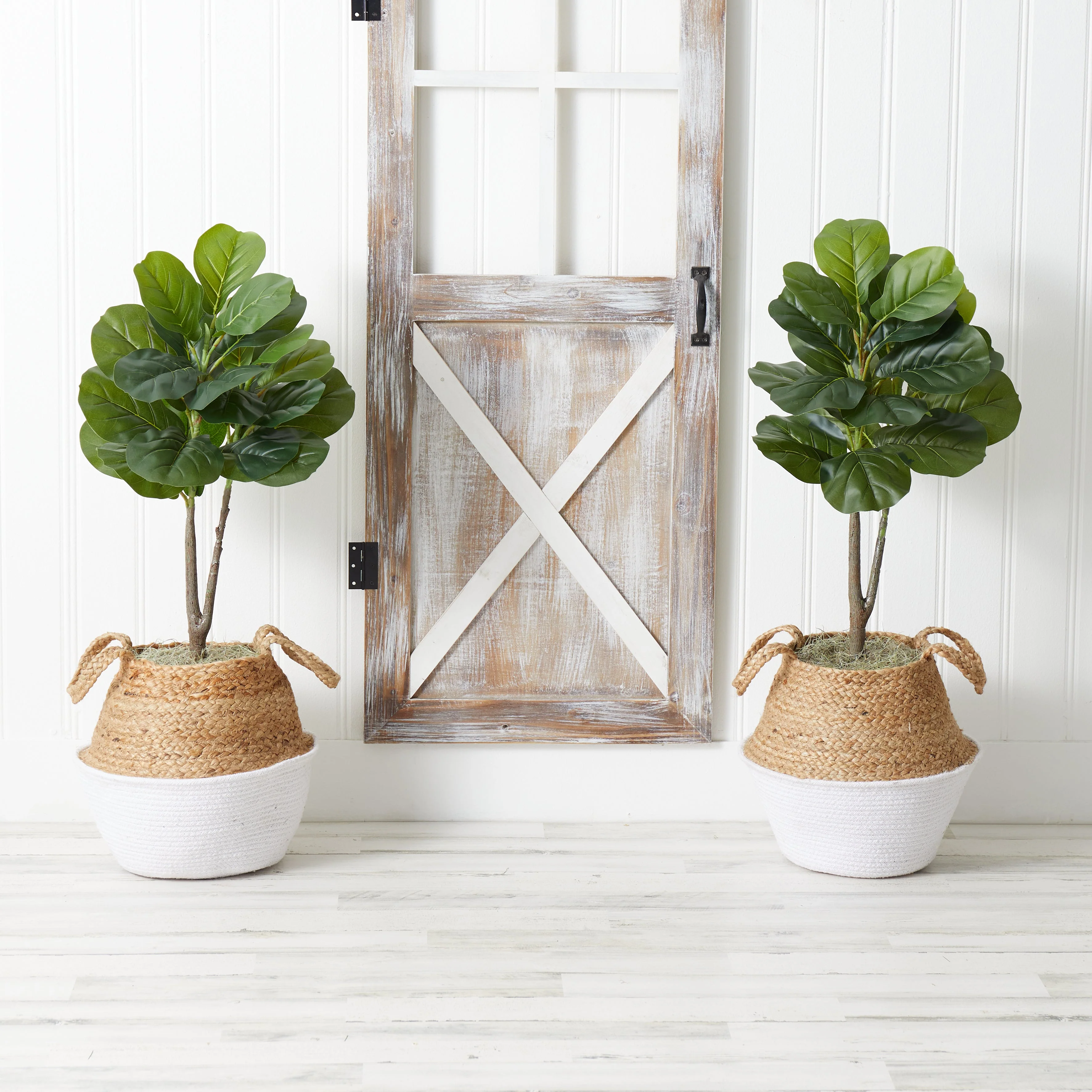3’ Artificial Fiddle Leaf Fig Tree with Handmade Cotton & Jute Woven Planter DIY Kit - Set of 2 - Image 12