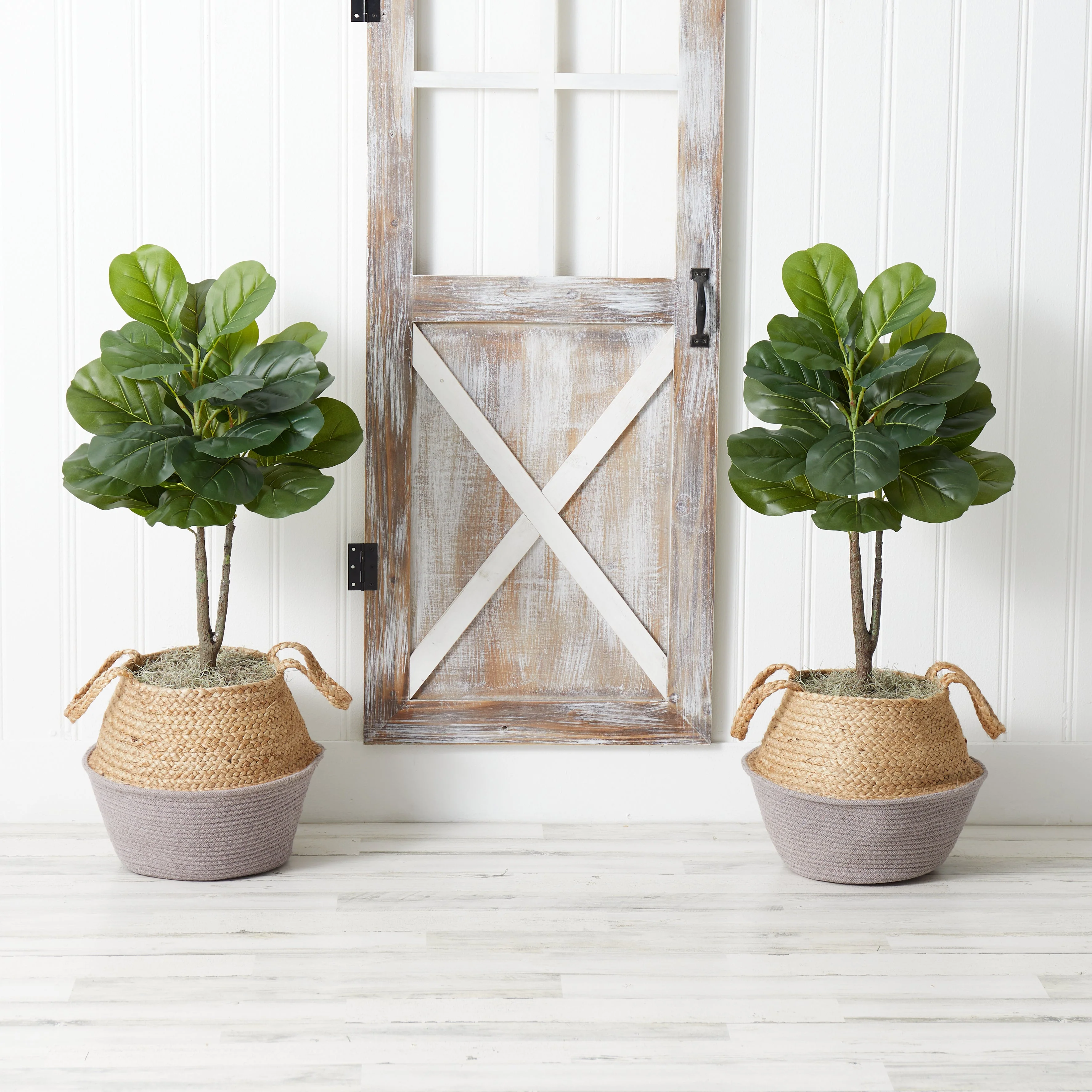 3’ Artificial Fiddle Leaf Fig Tree with Handmade Cotton & Jute Woven Planter DIY Kit - Set of 2 - Image 13