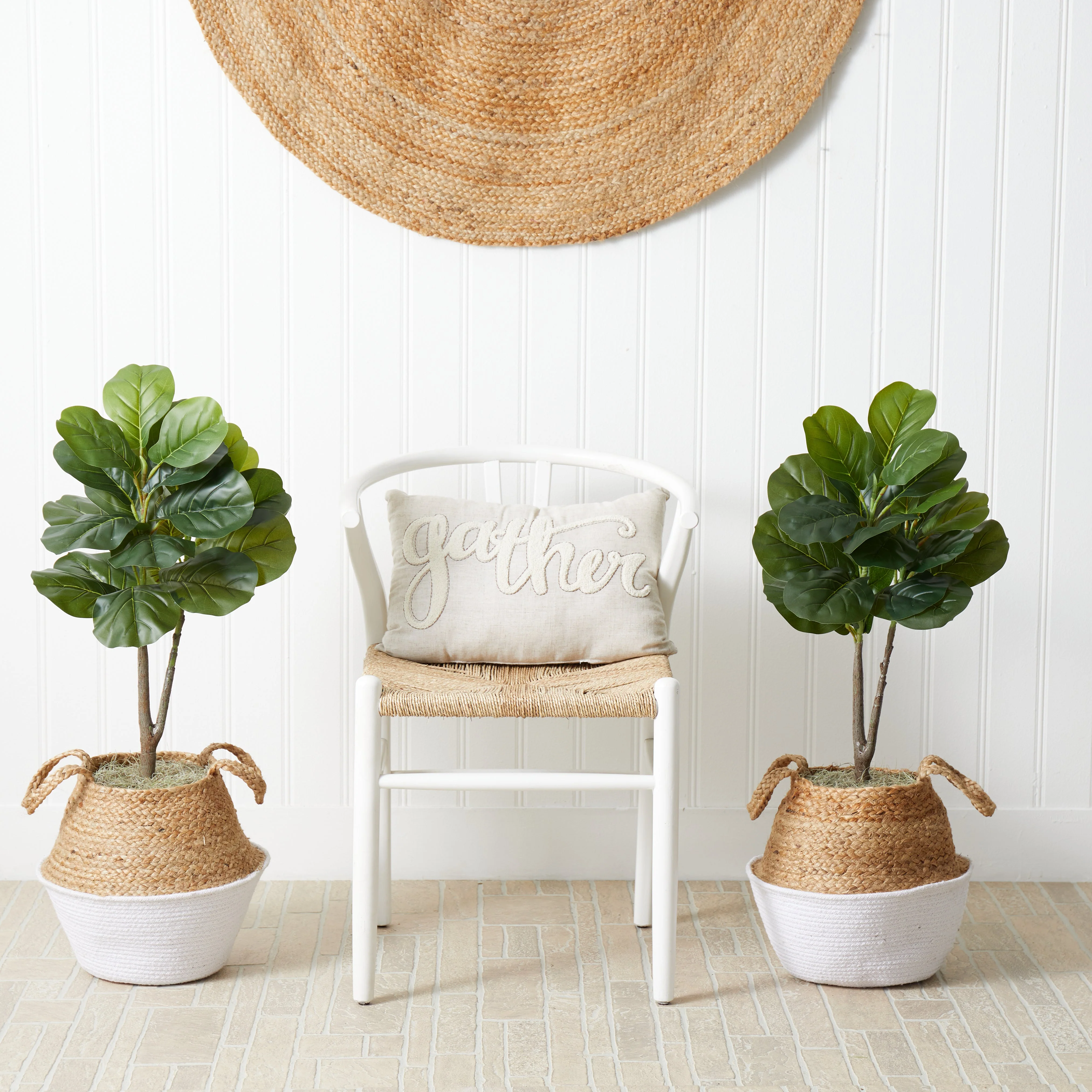 3’ Artificial Fiddle Leaf Fig Tree with Handmade Cotton & Jute Woven Planter DIY Kit - Set of 2 - Image 2