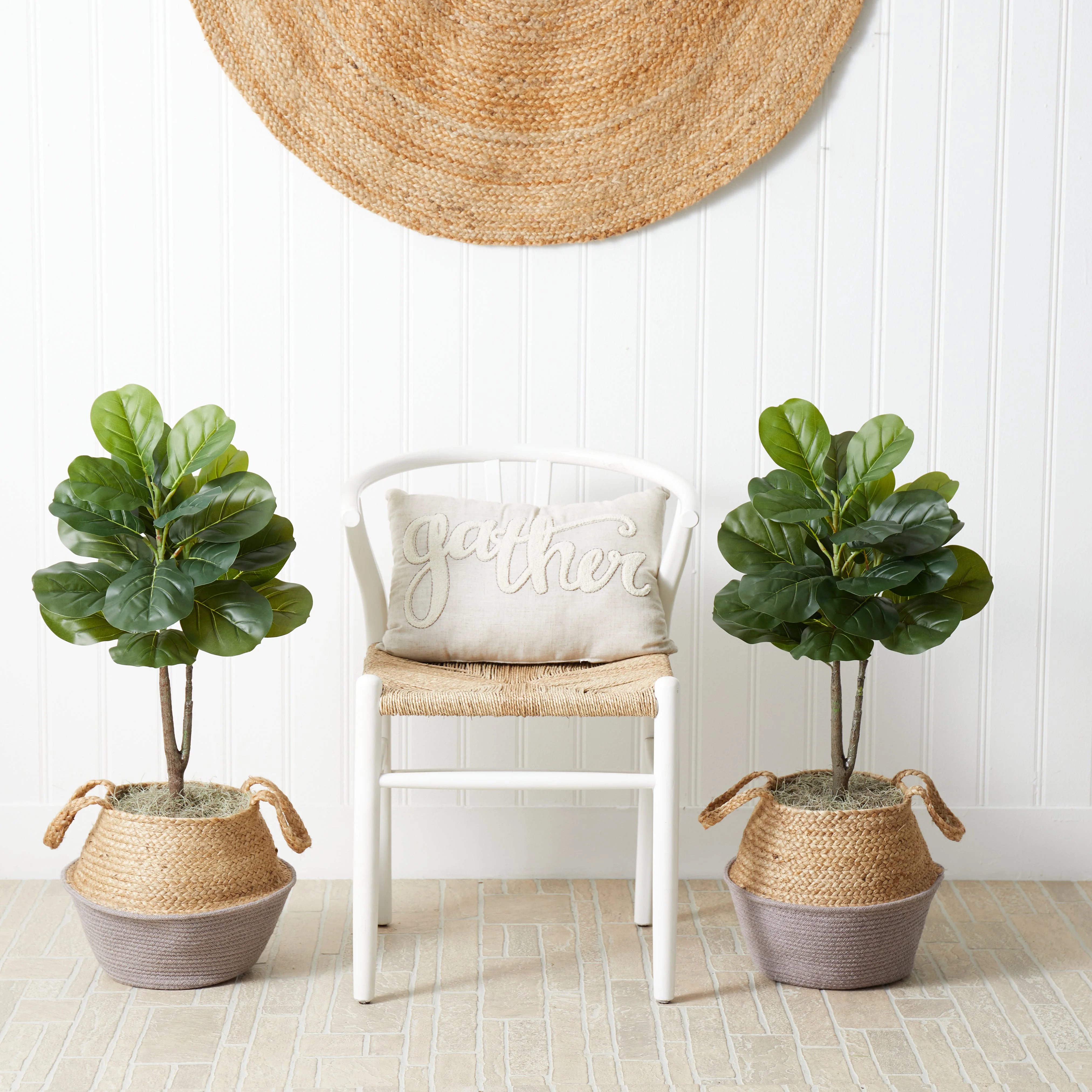 3’ Artificial Fiddle Leaf Fig Tree with Handmade Cotton & Jute Woven Planter DIY Kit - Set of 2 - Image 3
