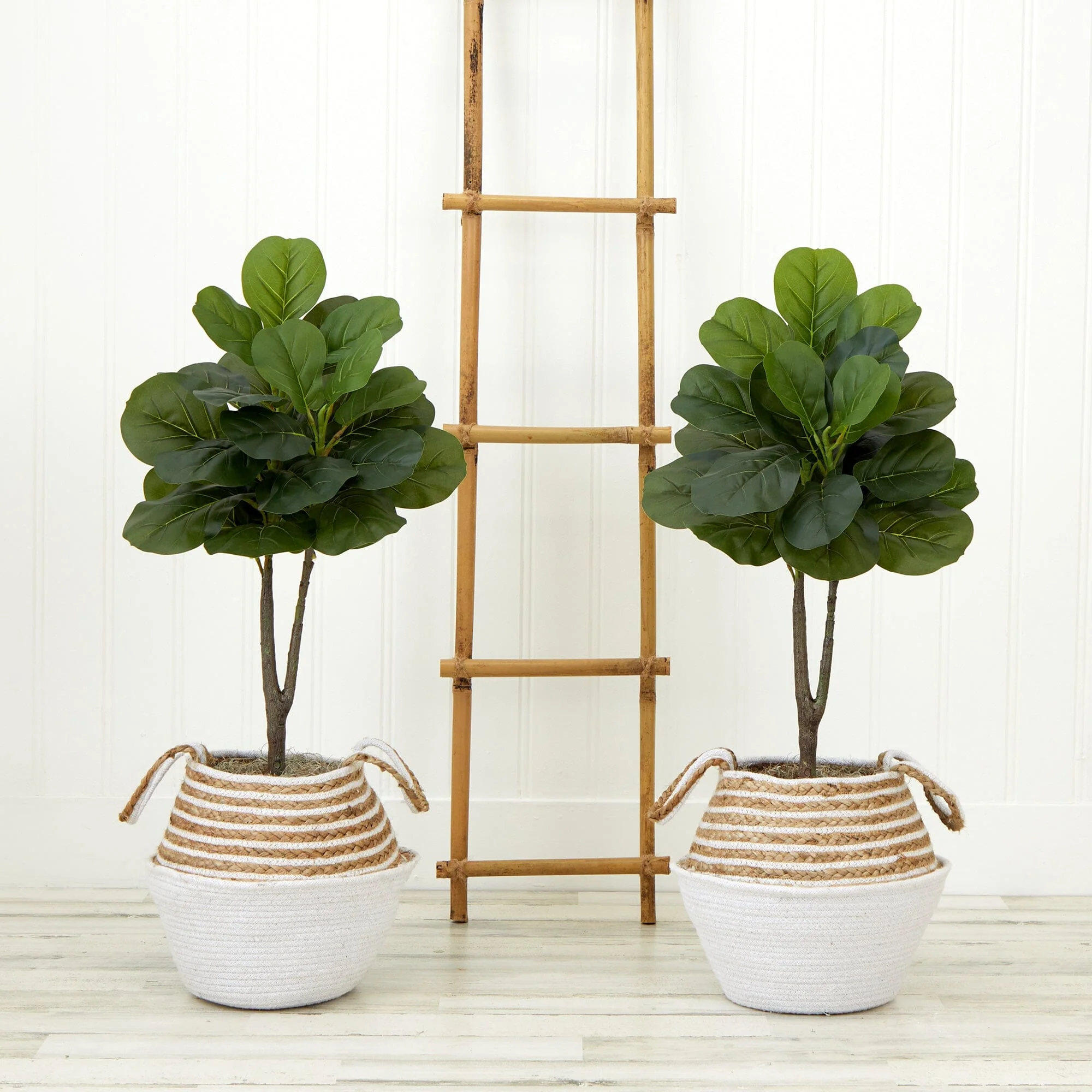 3’ Artificial Fiddle Leaf Fig Tree with Handmade Cotton & Jute Woven Planter DIY Kit - Set of 2 - Image 4