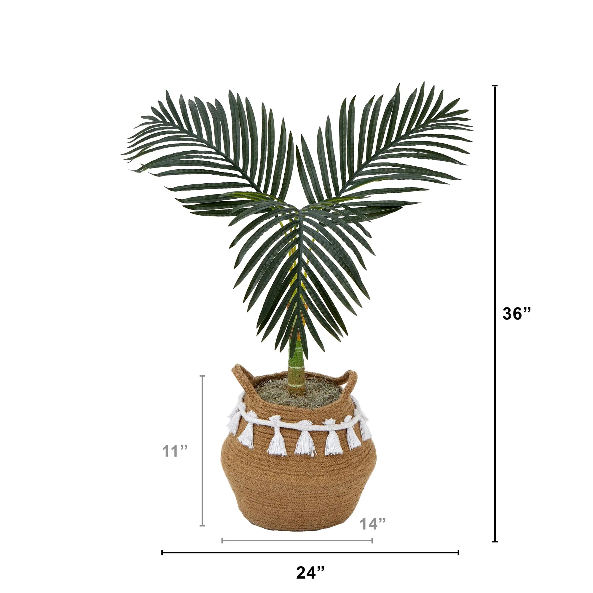 3' Artificial Golden Cane Palm Tree with Handmade Jute & Cotton Basket with Tassels DIY KIT - Image 3
