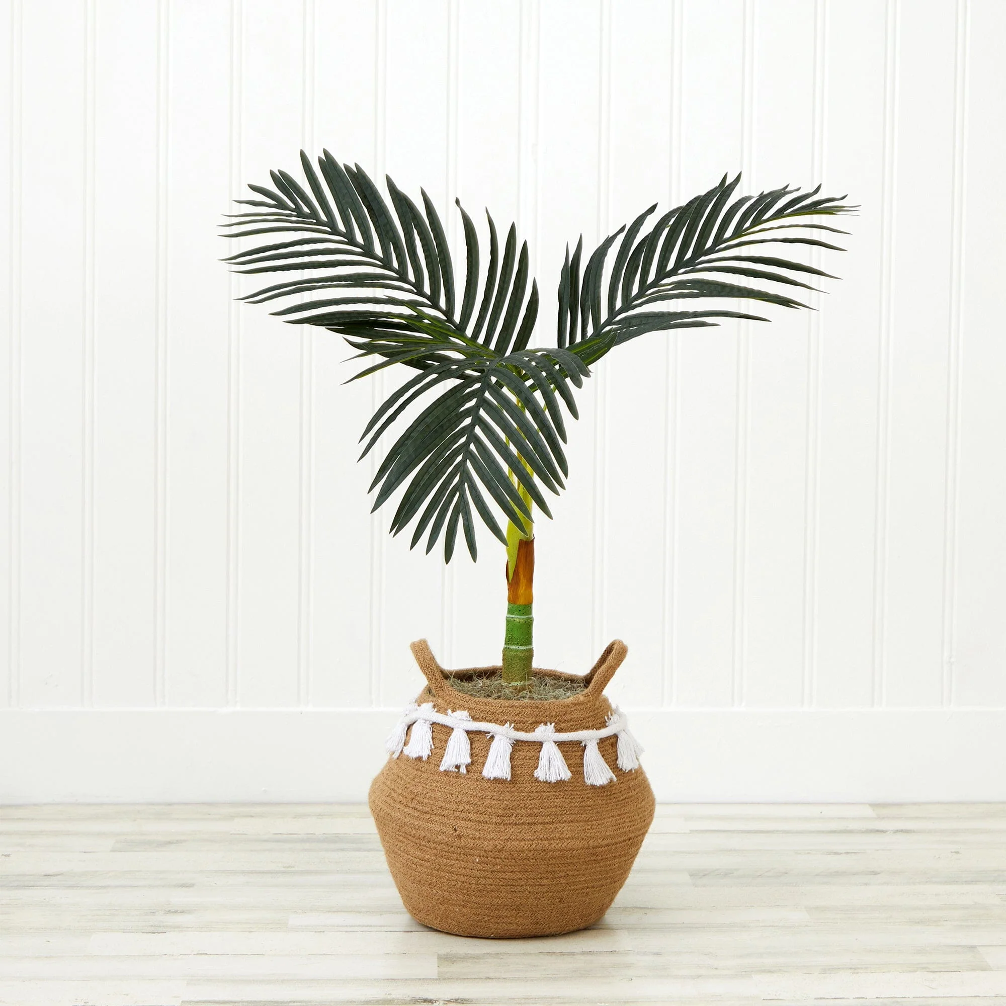 3' Artificial Golden Cane Palm Tree with Handmade Jute & Cotton Basket with Tassels DIY KIT - Image 4