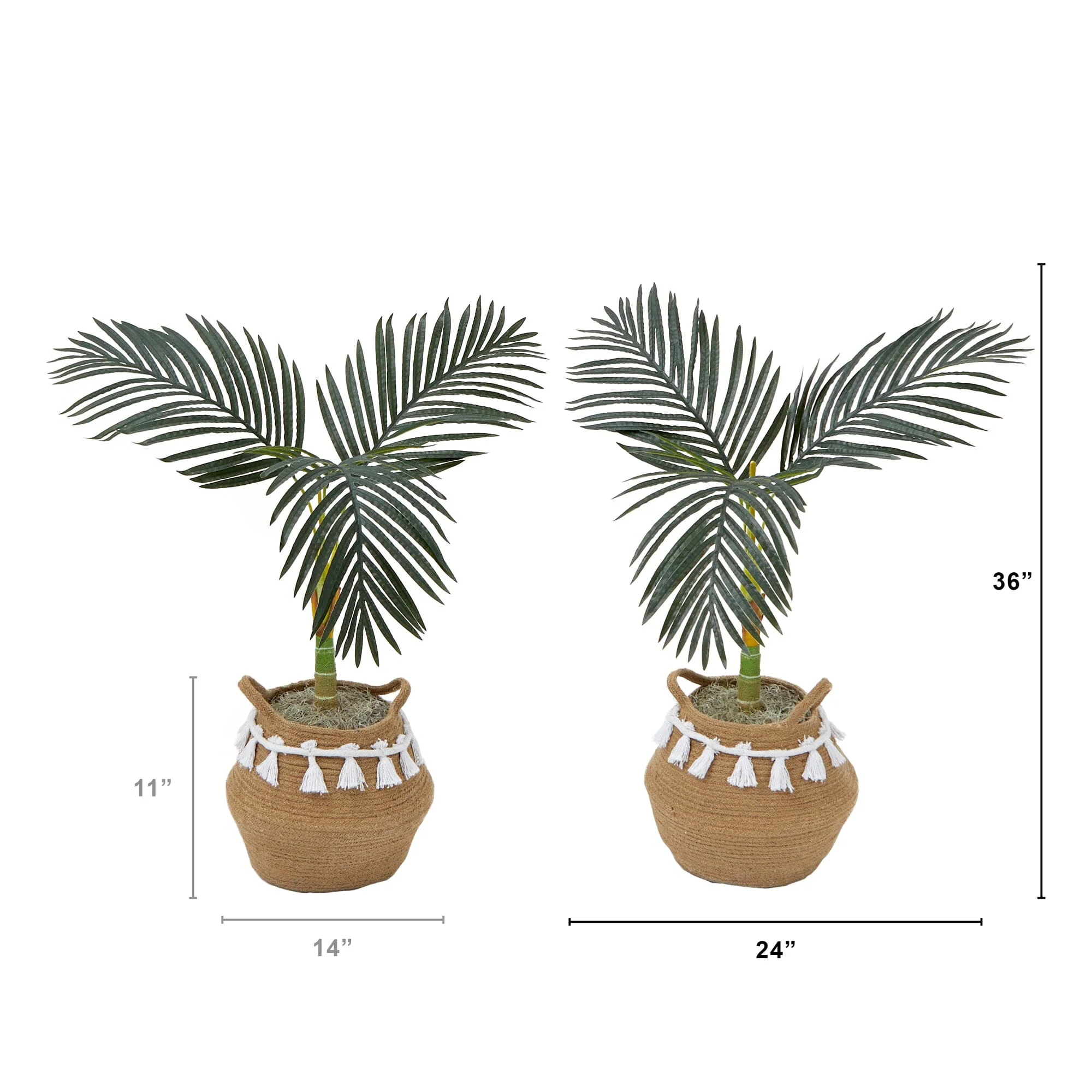 3' Artificial Golden Cane Palm Tree with Handmade Jute & Cotton Basket with Tassels DIY KIT - Set of 2 - Image 3