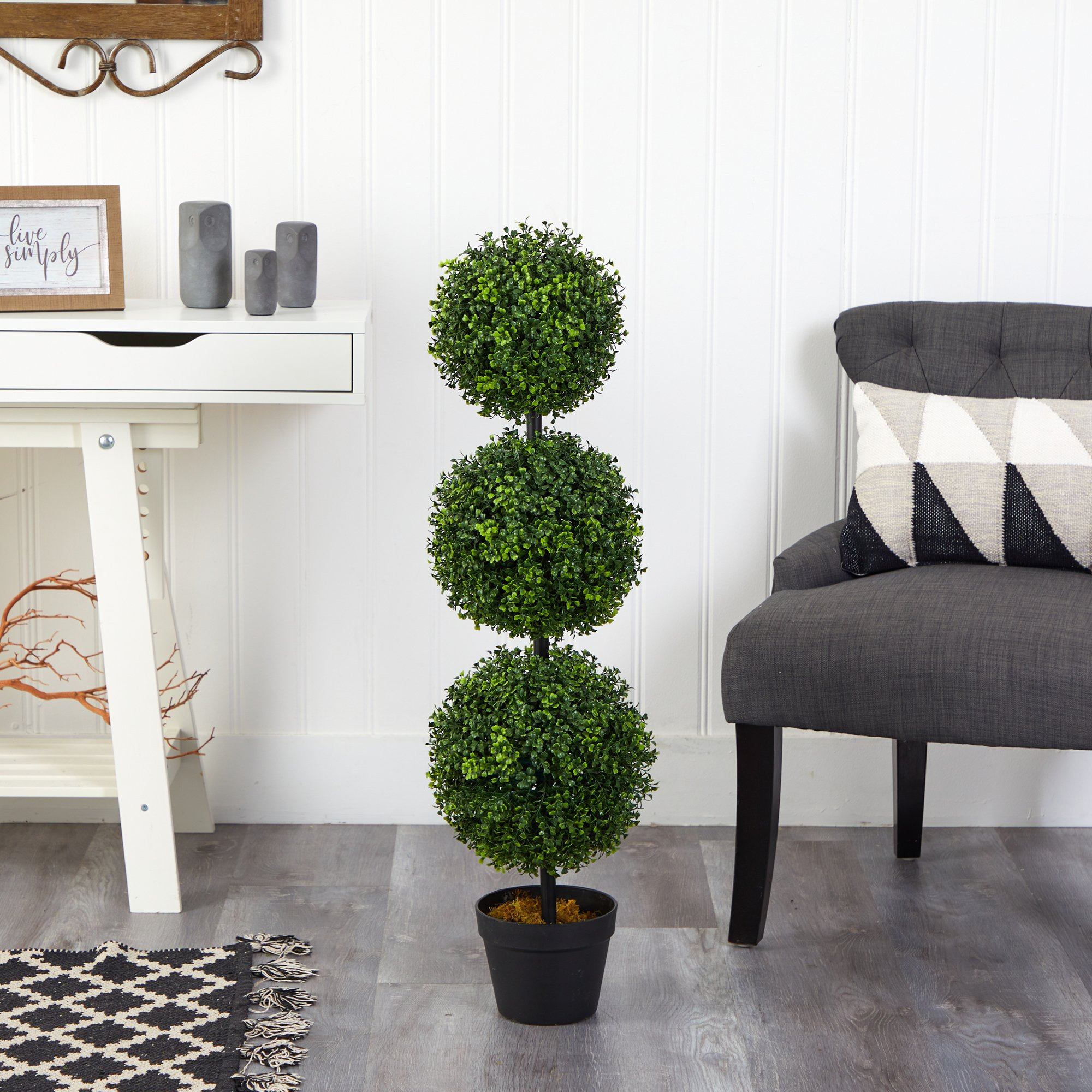 3’ Boxwood Triple Ball Topiary Artificial Tree (Indoor/Outdoor) - Image 4