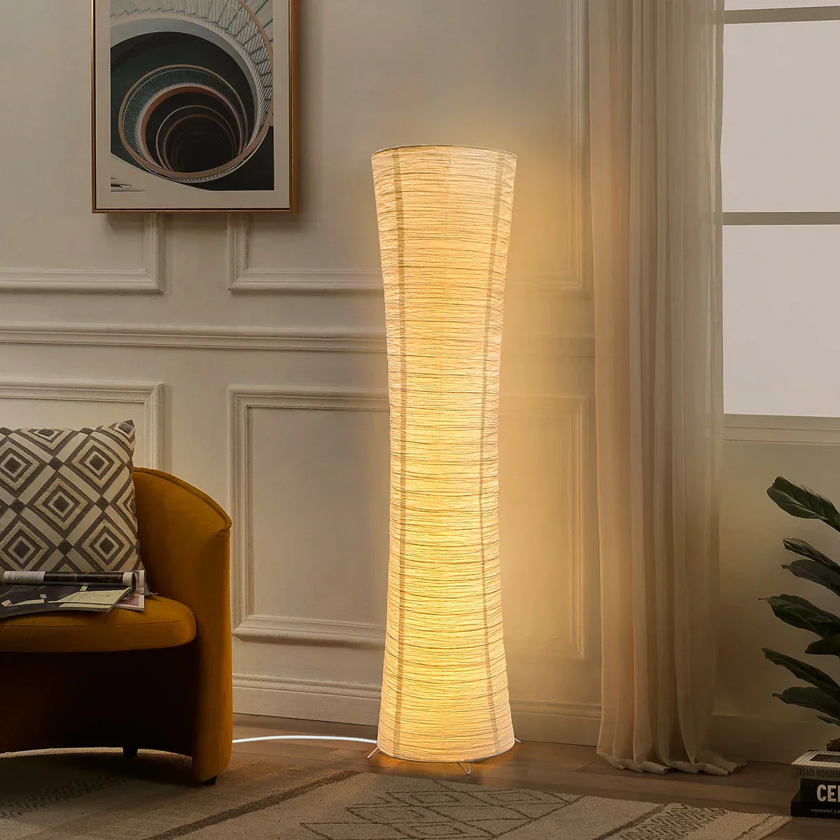 3 Color LED Floor Lamp Dimmable Adjustable Paper Shade for Bedroom Living Room - Image 2