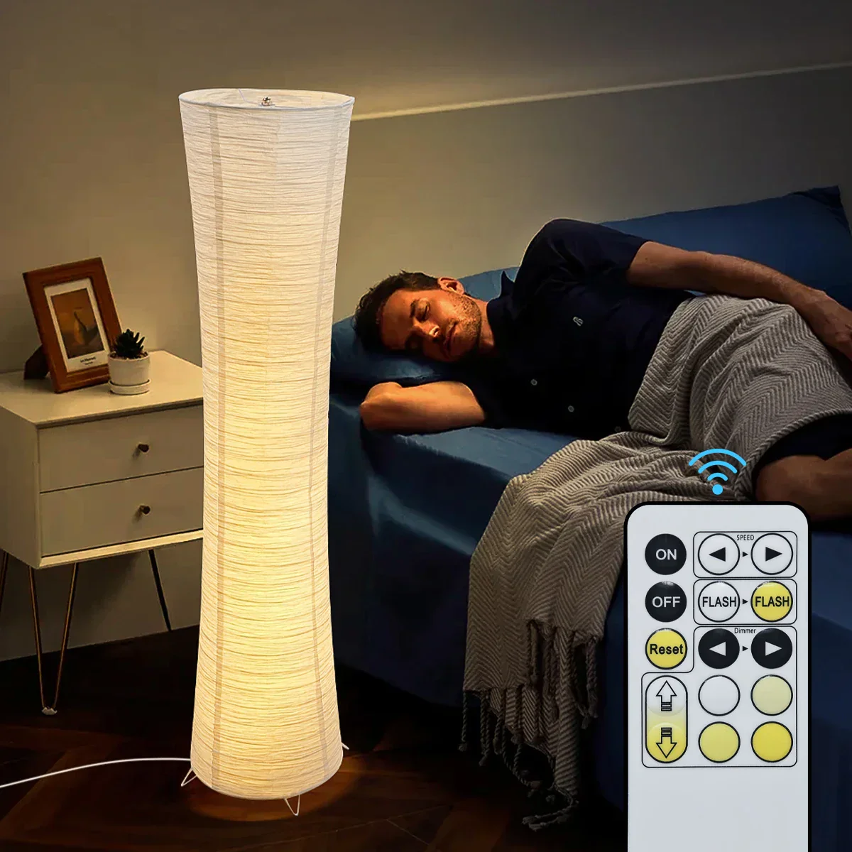 3 Color LED Floor Lamp Dimmable Adjustable Paper Shade for Bedroom Living Room - Image 5