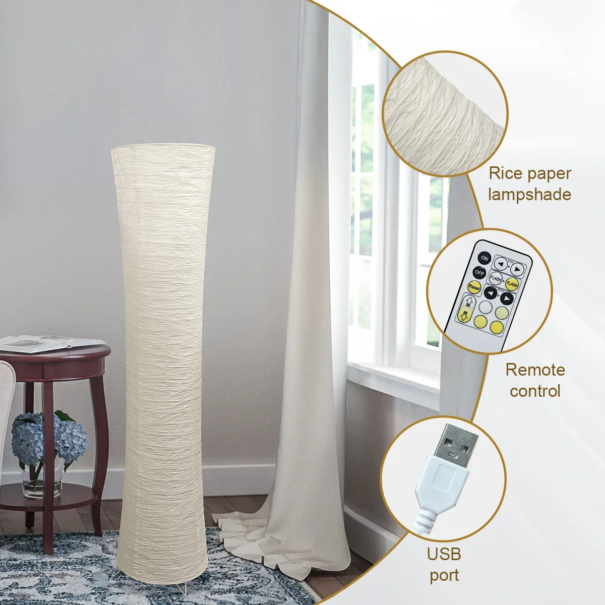 3 Color LED Floor Lamp Dimmable Adjustable Paper Shade for Bedroom Living Room - Image 6