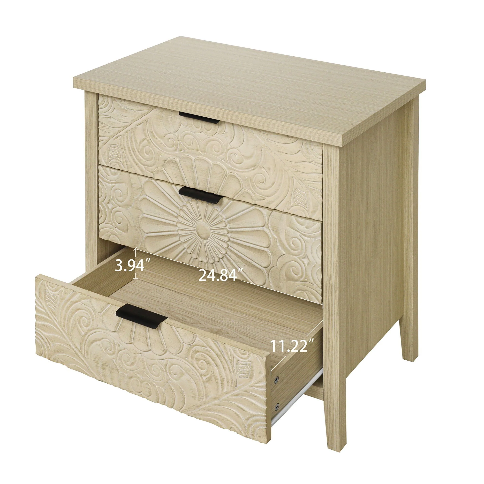 3 Drawer Cabinet, American Furniture, Suitable For Bedroom, Living Room, Study - Natural - Image 17