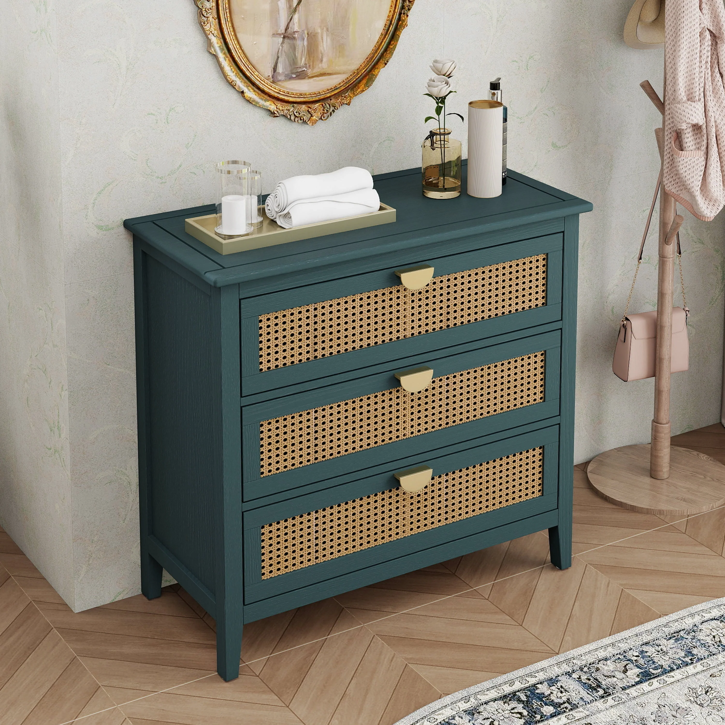 3 Drawer Cabinet Natural Rattan - Image 5