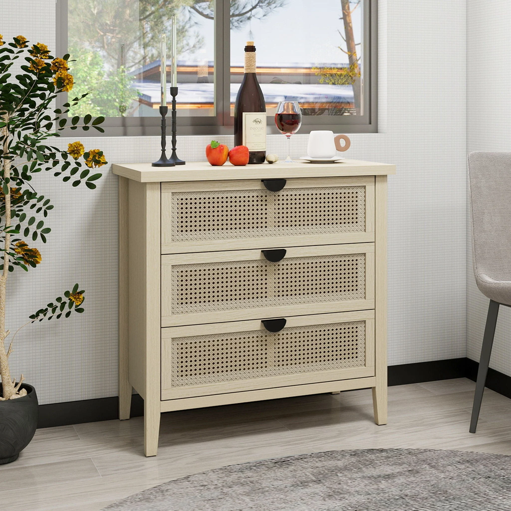 3 Drawer Cabinet, Suitable For Bedroom - Natural - Image 2