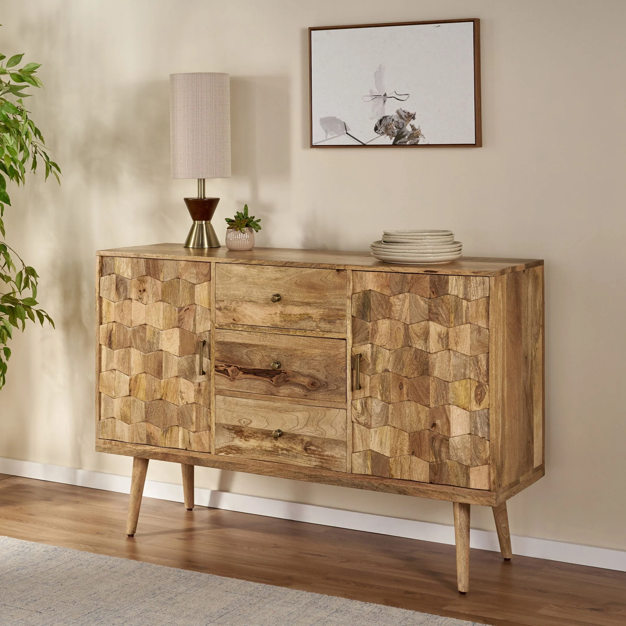 3 Drawer Sideboard With 2 Doors (KD Legs) - Natural - Image 3