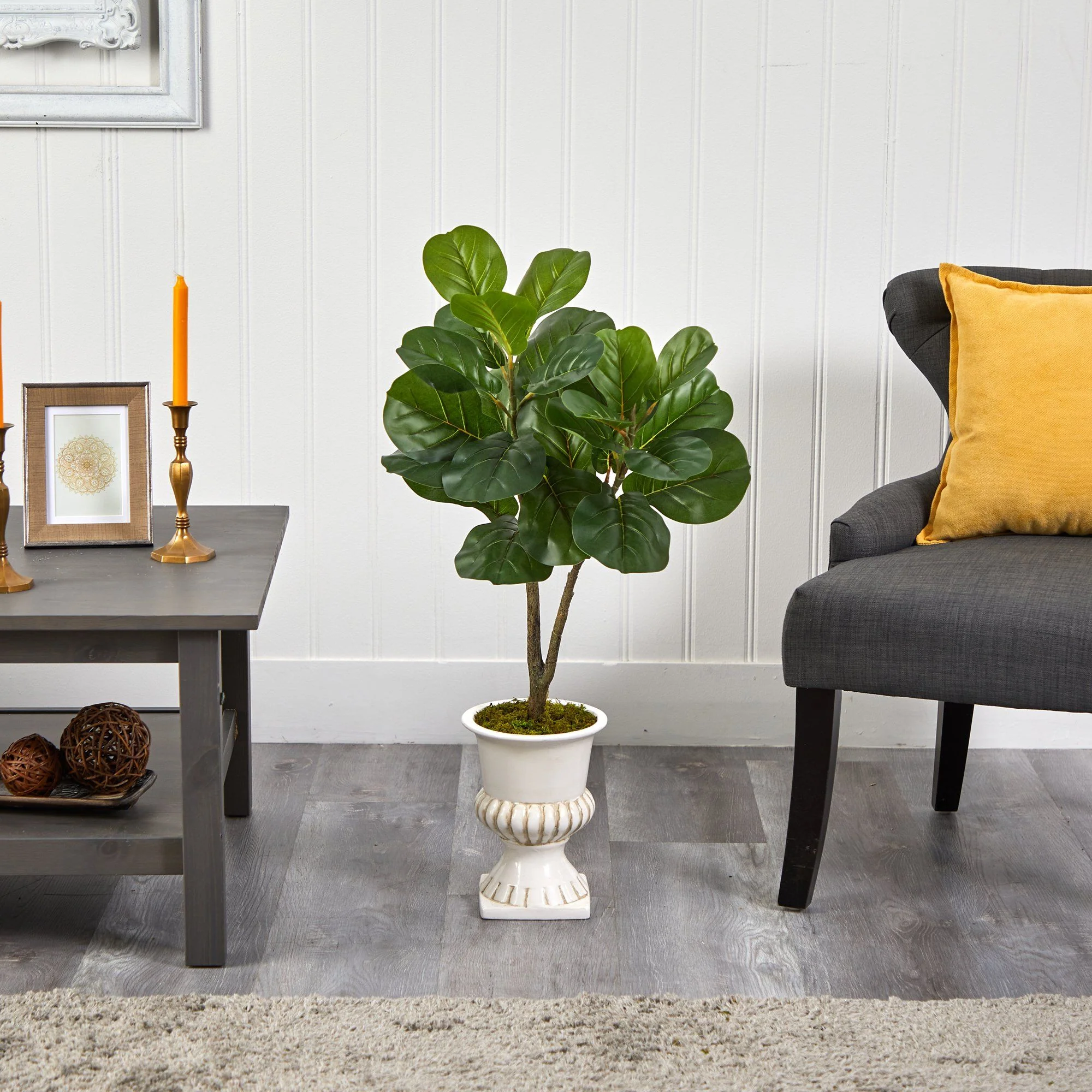 3’ Fiddle Leaf Fig Artificial Tree in White Urn - Image 3