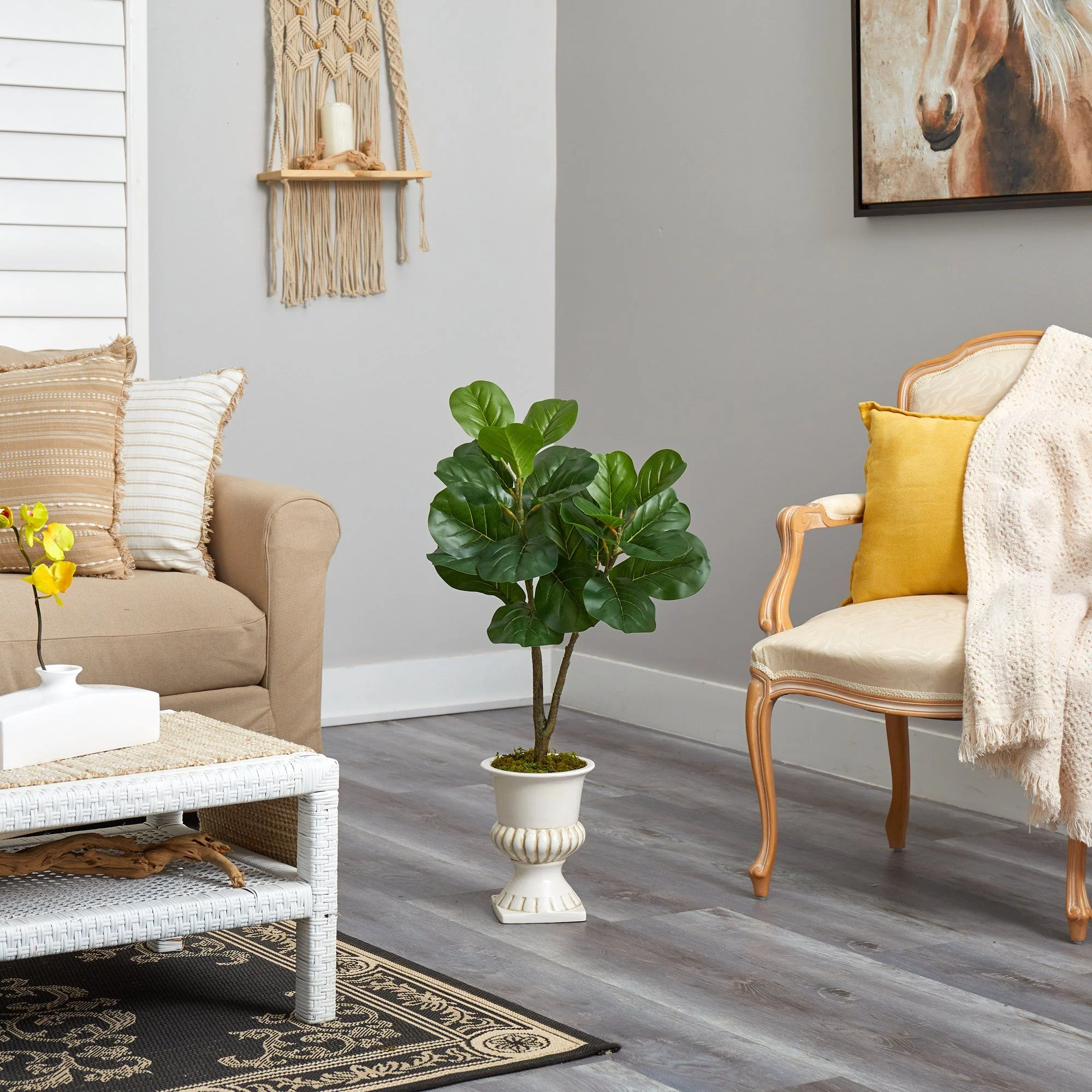 3’ Fiddle Leaf Fig Artificial Tree in White Urn - Image 4