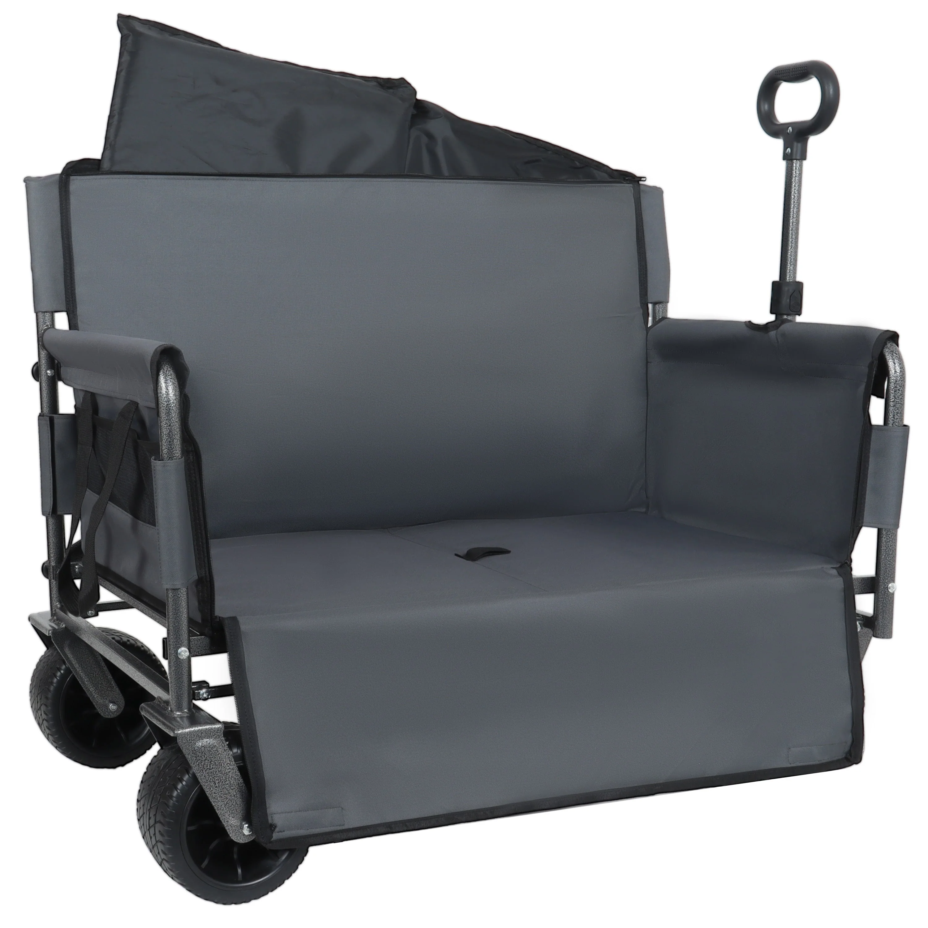 3-in-1 Convertible Folding Wagon Cart with Bench Seat & Storage - Image 10