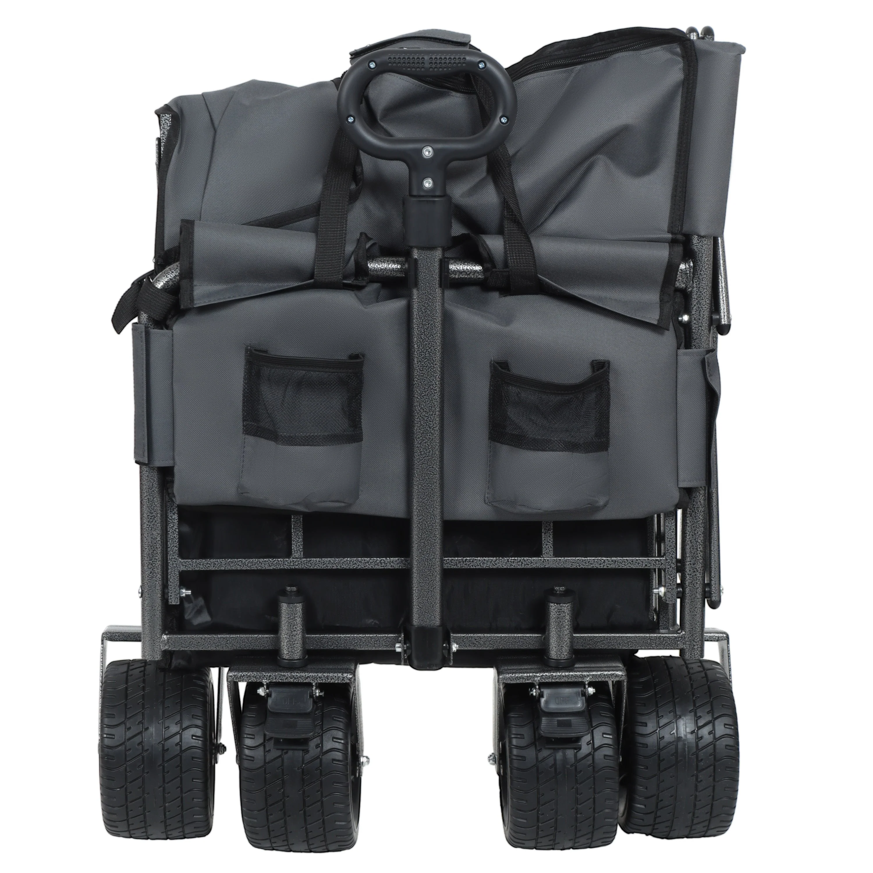 3-in-1 Convertible Folding Wagon Cart with Bench Seat & Storage - Image 13