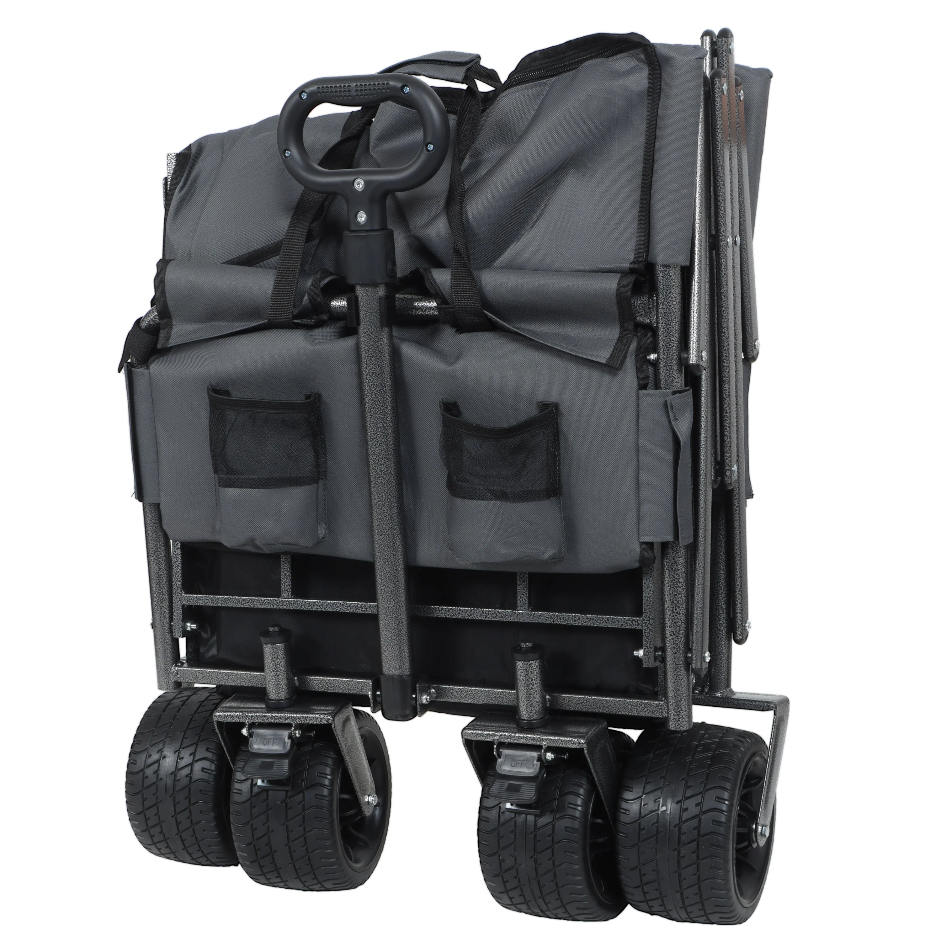 3-in-1 Convertible Folding Wagon Cart with Bench Seat & Storage - Image 14