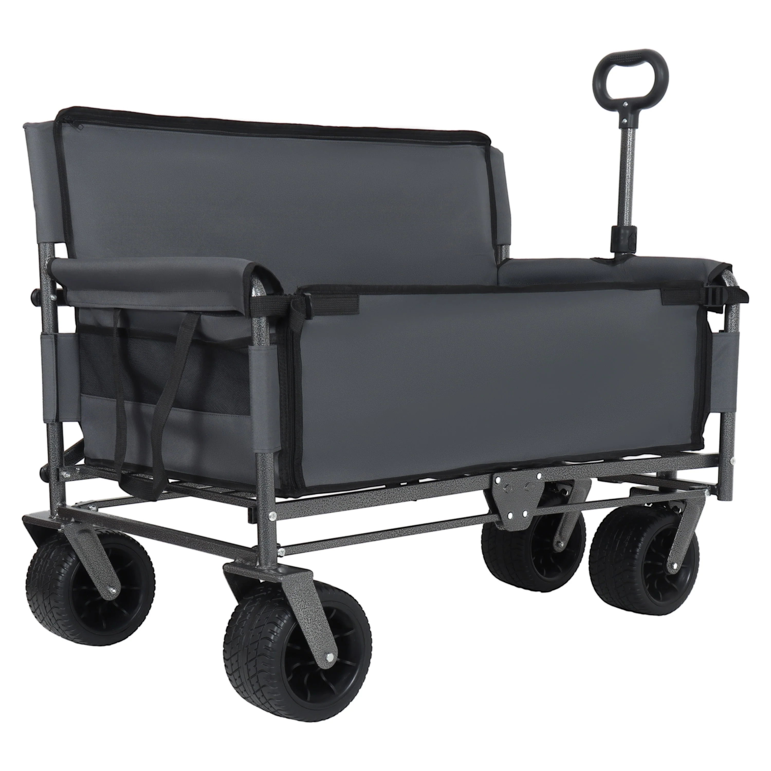 3-in-1 Convertible Folding Wagon Cart with Bench Seat & Storage - Image 2