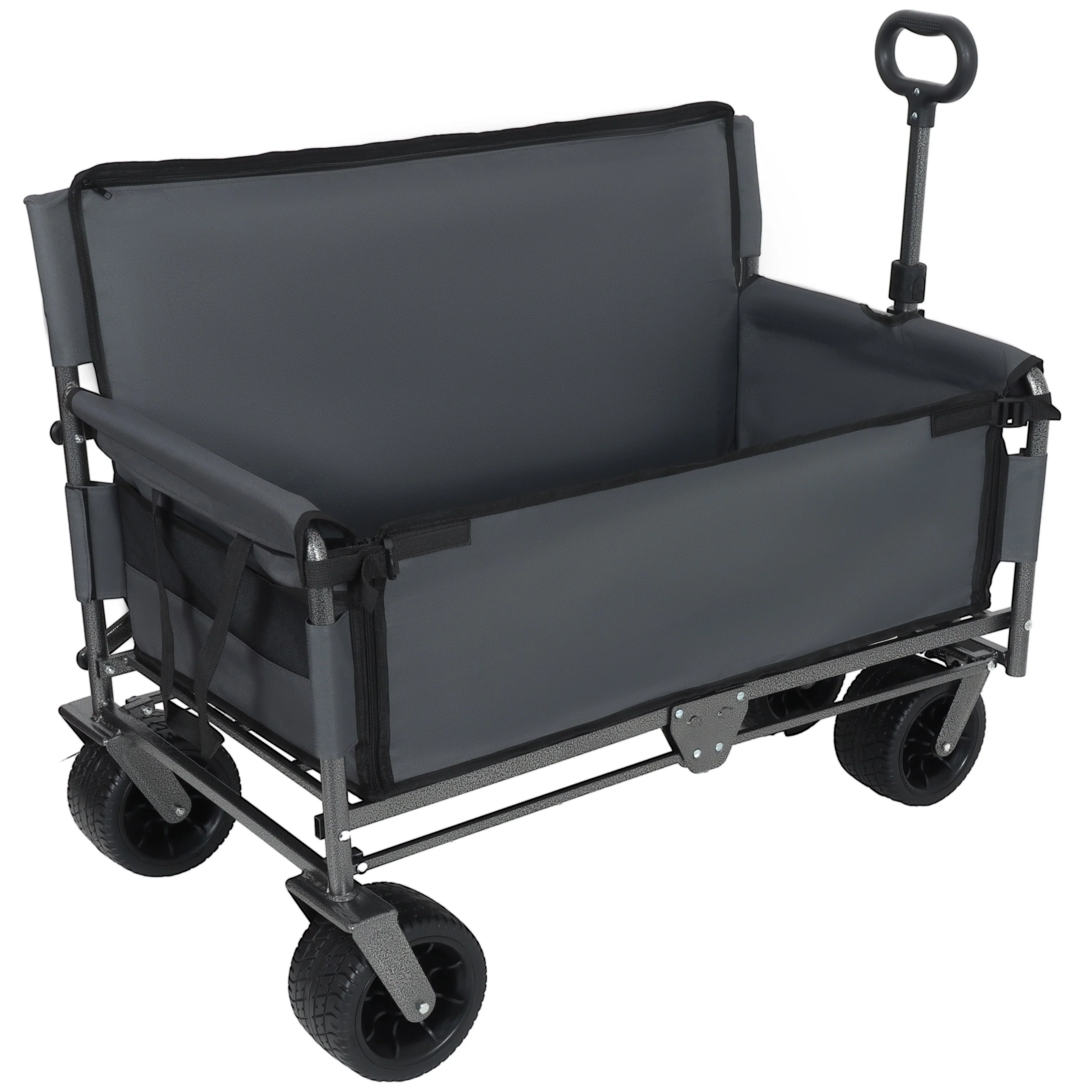 3-in-1 Convertible Folding Wagon Cart with Bench Seat & Storage - Image 5