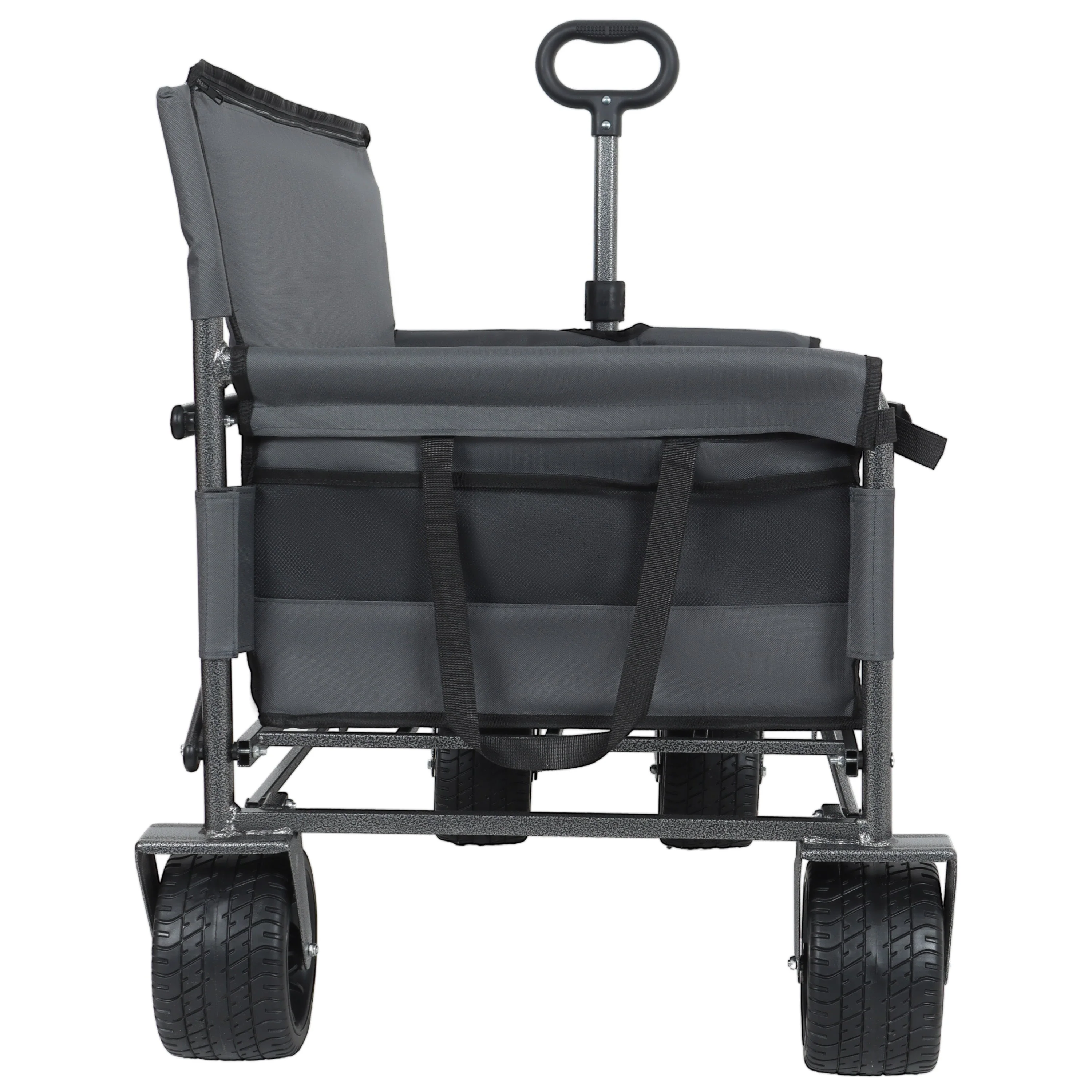 3-in-1 Convertible Folding Wagon Cart with Bench Seat & Storage - Image 7