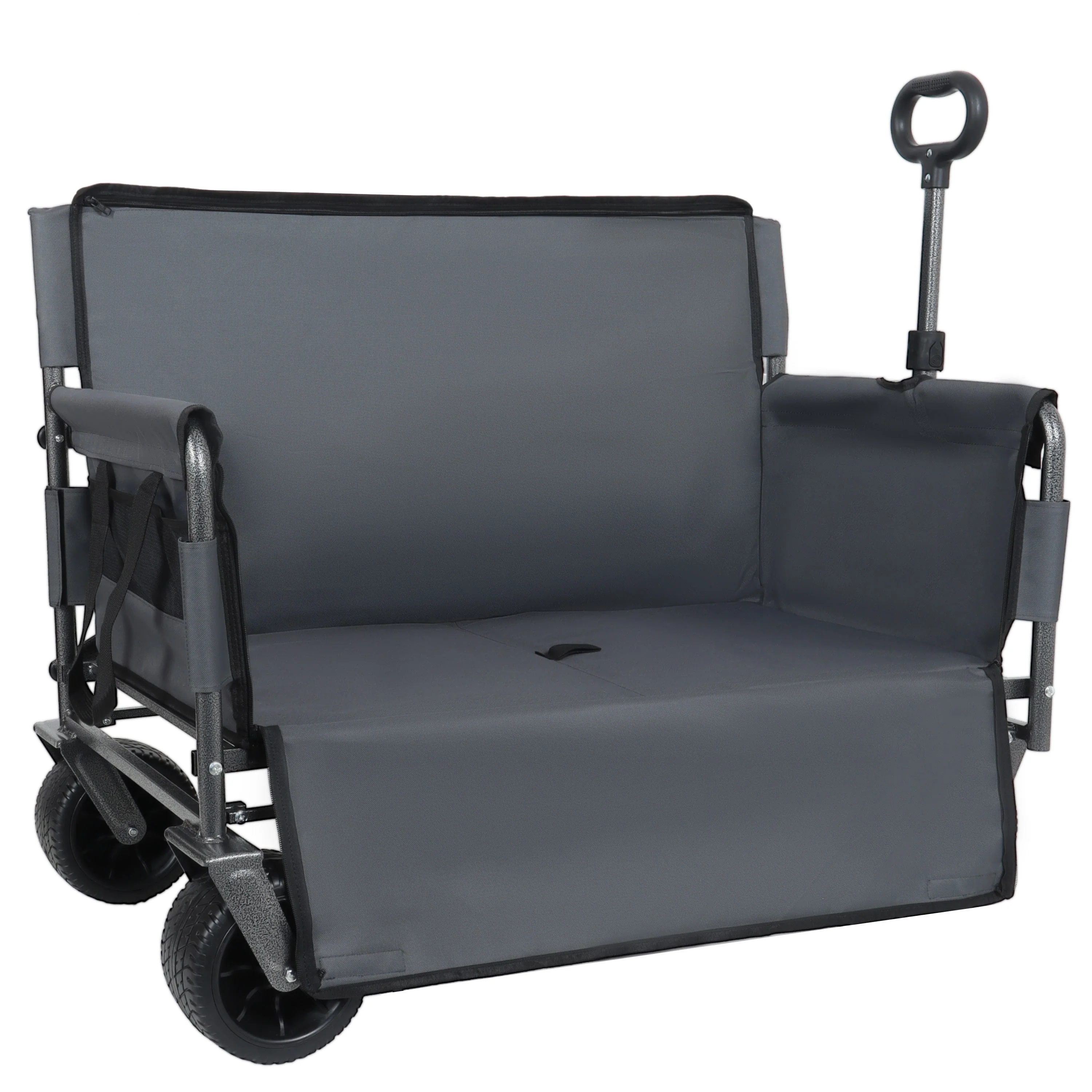 3-in-1 Convertible Folding Wagon Cart with Bench Seat & Storage - Image 8
