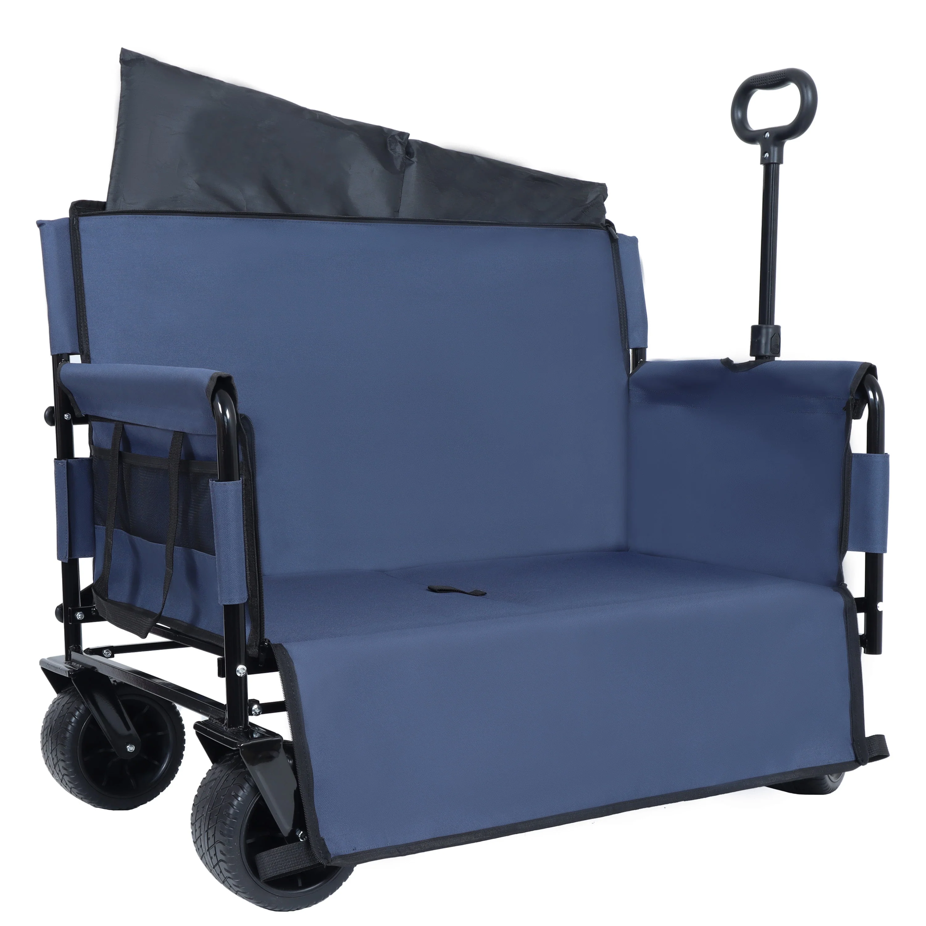 3-in-1 Convertible Folding Wagon Cart with Bench Seat & Storage - Image 10